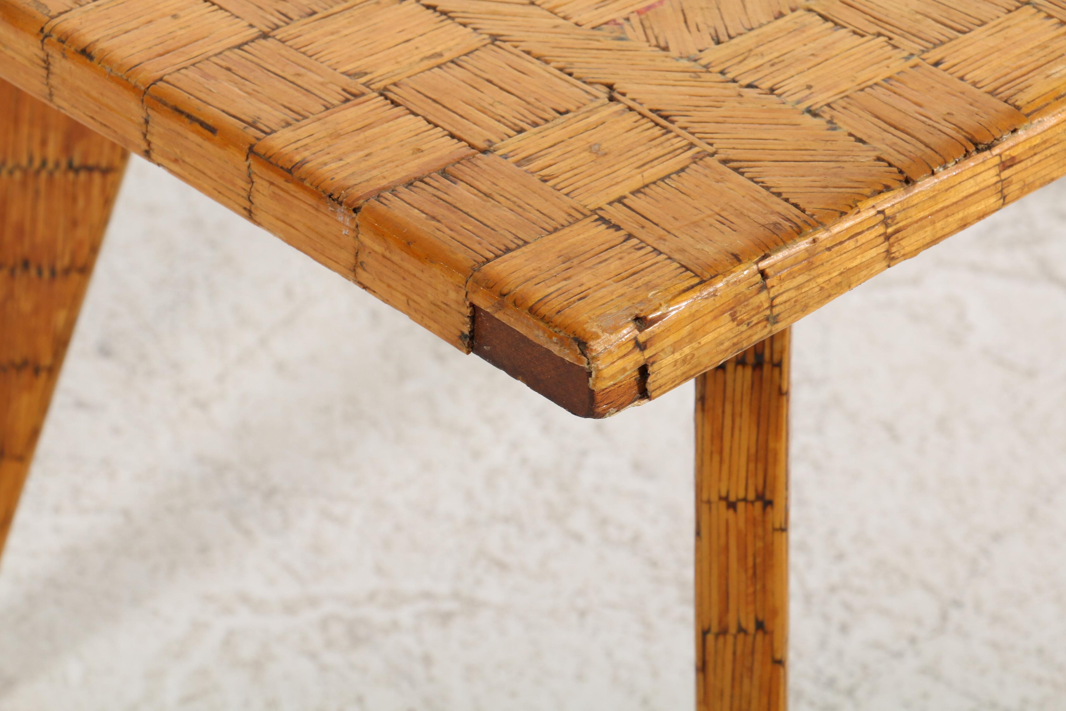 Signed Melvin Corbin Folk Art Matchstick Coffee Table, Mid-20th Century