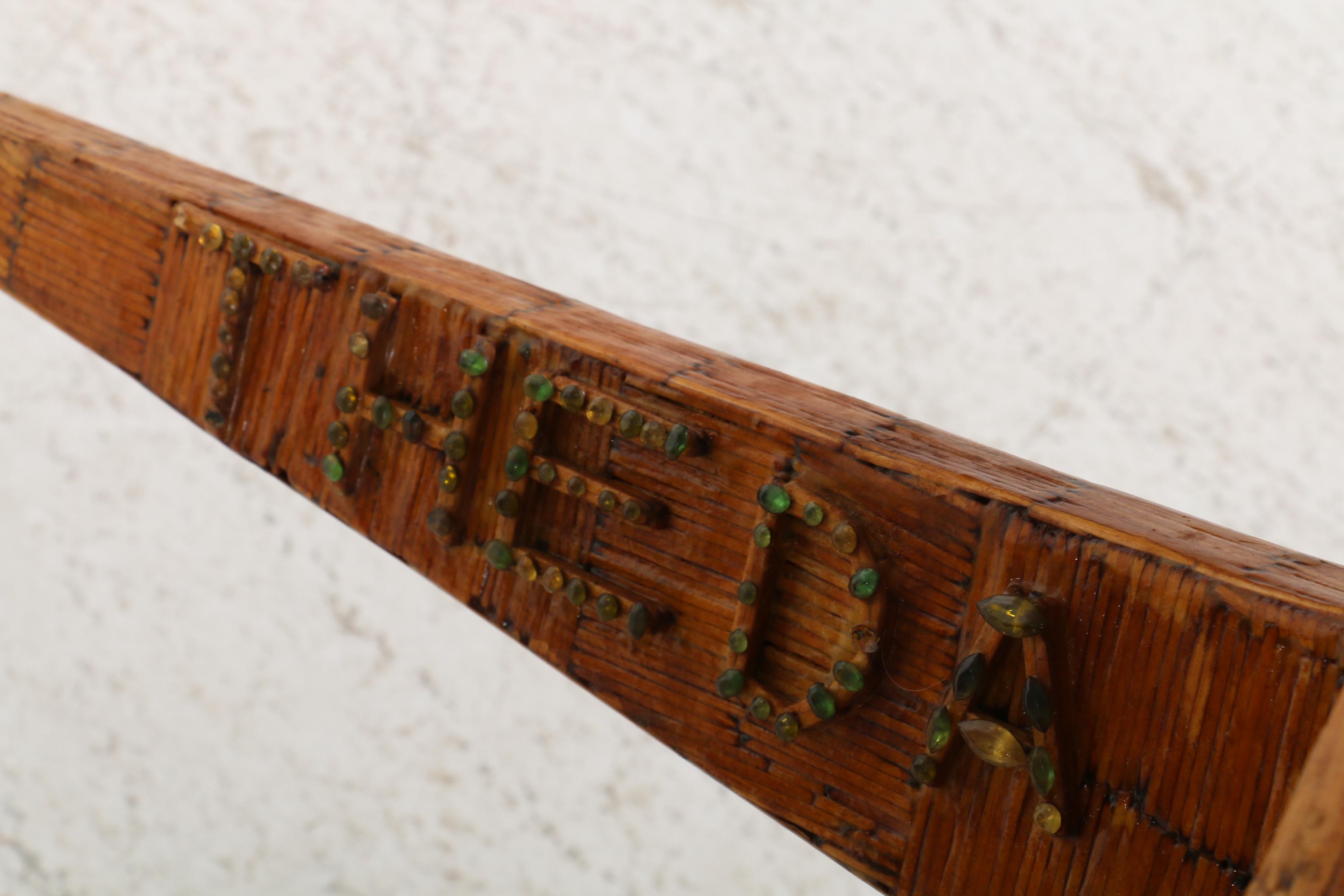 Signed Melvin Corbin Folk Art Matchstick Coffee Table, Mid-20th Century