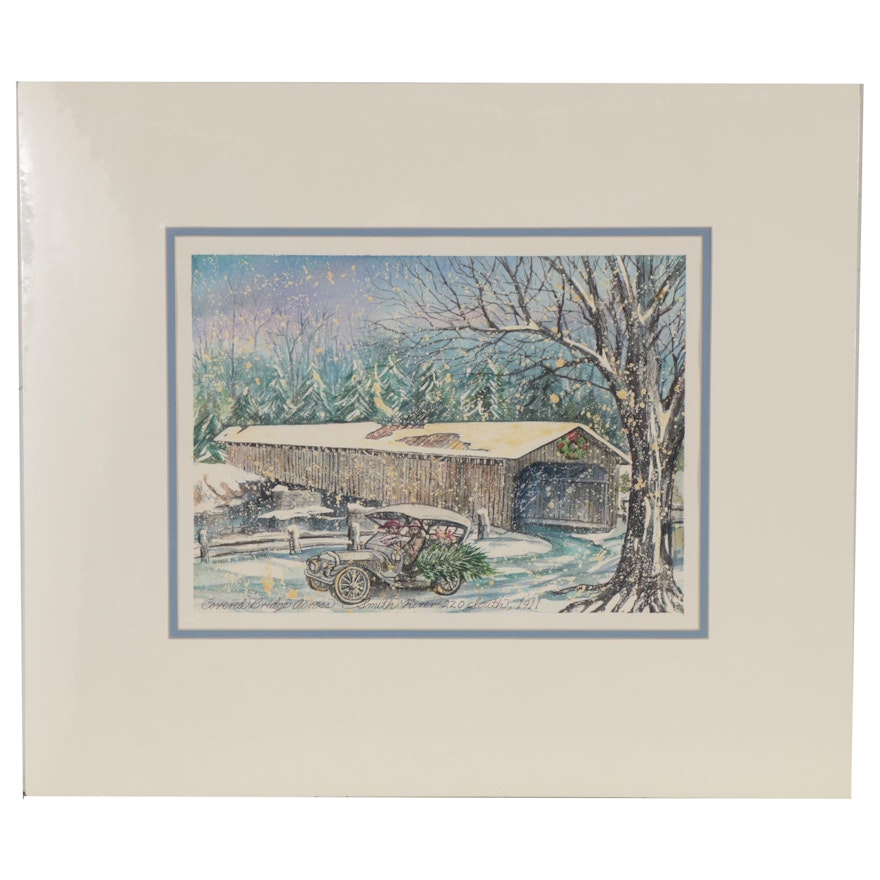 Wanda Prillaman Watercolor Painting "Covered Bridge Across Smith River"