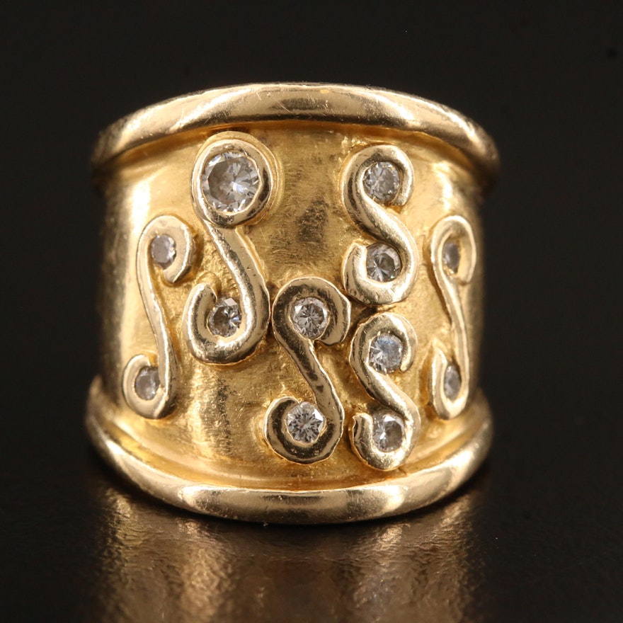 14K Diamond Cigar Ring