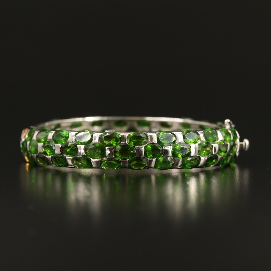 Sterling Silver Diopside and Sapphire Hinged Bracelet