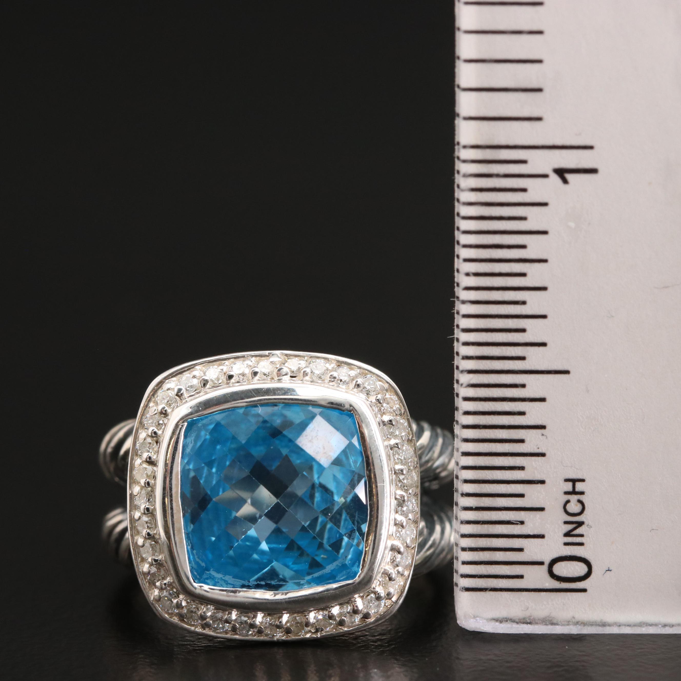 David Yurman Sterling Silver Topaz and Diamond Ring