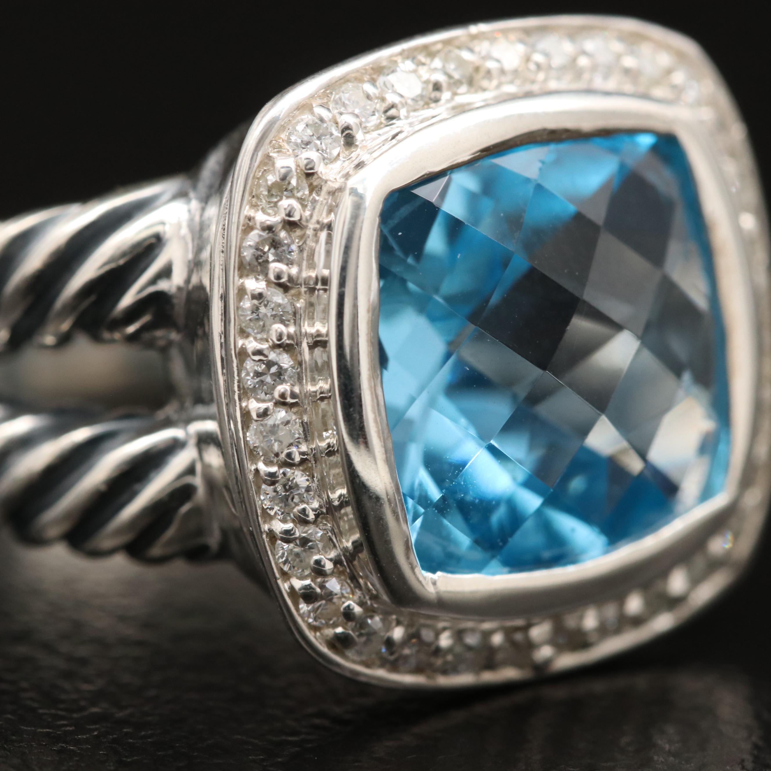 David Yurman Sterling Silver Topaz and Diamond Ring