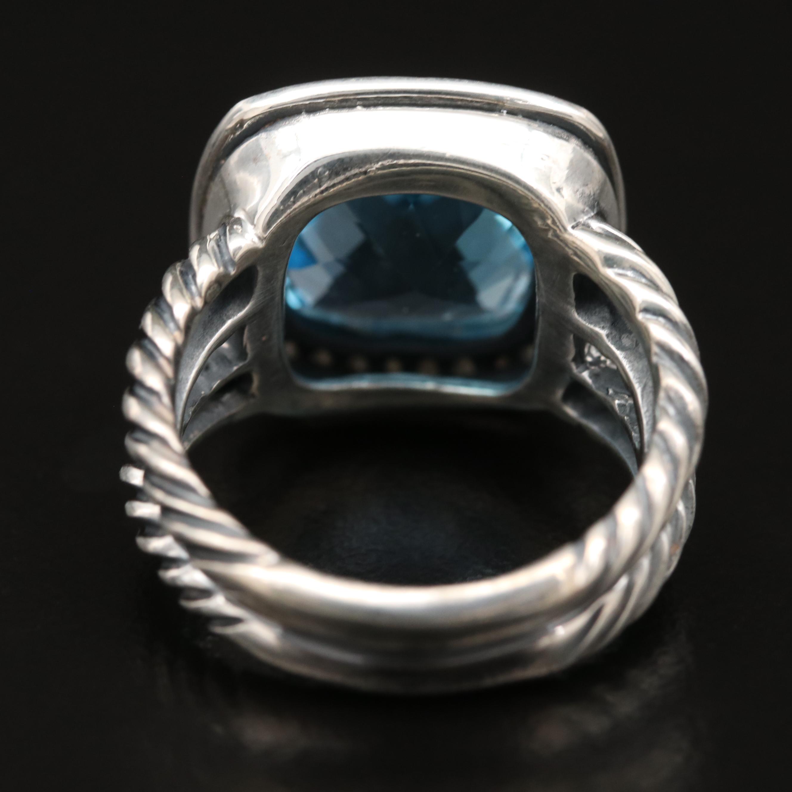 David Yurman Sterling Silver Topaz and Diamond Ring