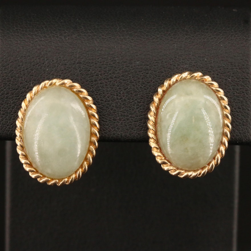 14K Jadeite Button Earrings with Rope Detailing