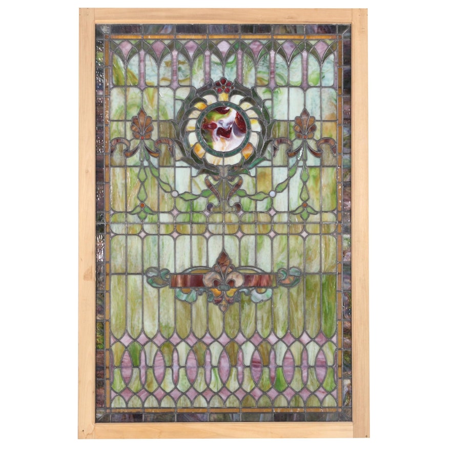 Stained and Slag Glass Famed Hanging Window Panel
