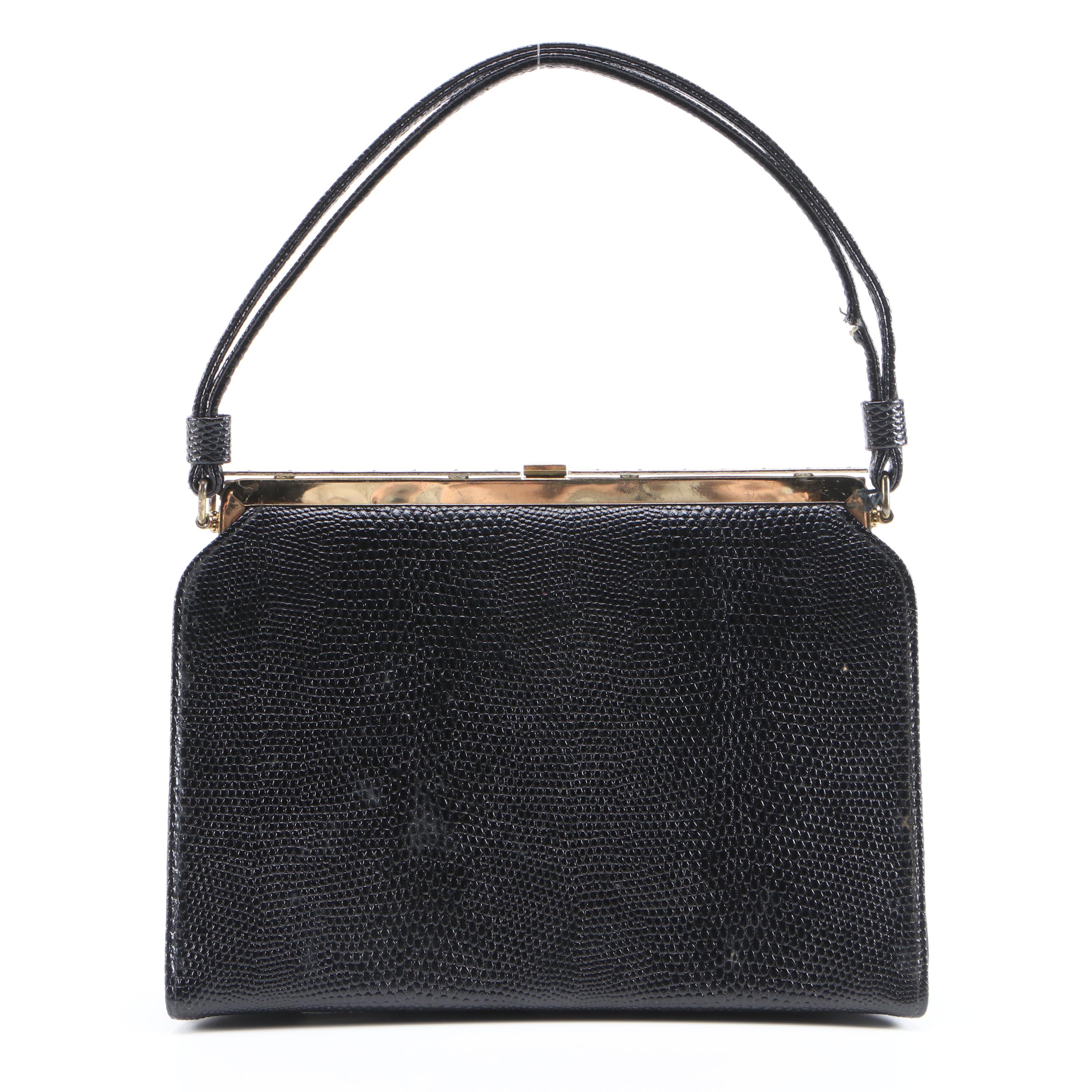 Franklin Simon After Five Black Lizard Embossed Frame Bag, Vintage