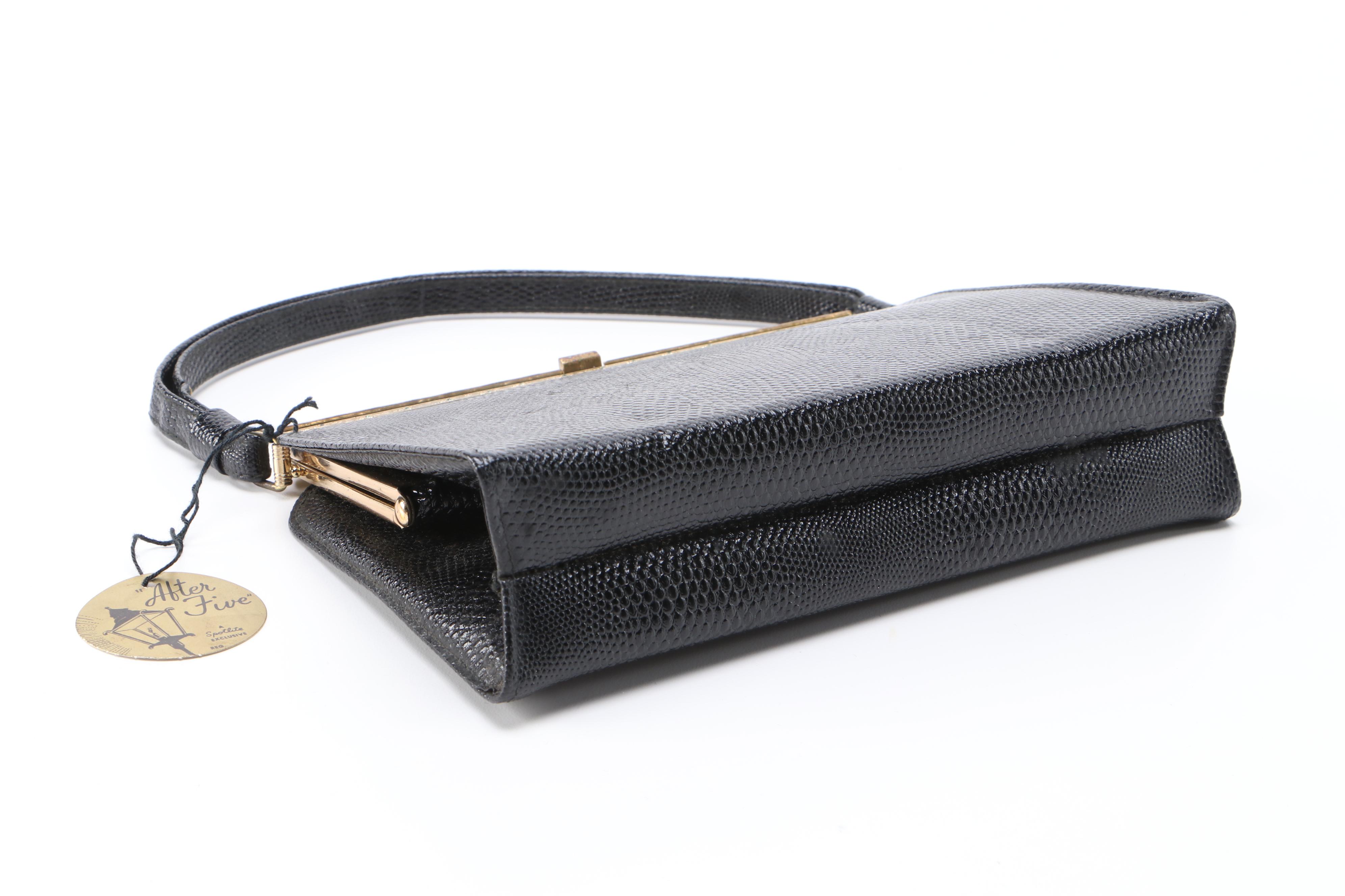 Franklin Simon After Five Black Lizard Embossed Frame Bag, Vintage