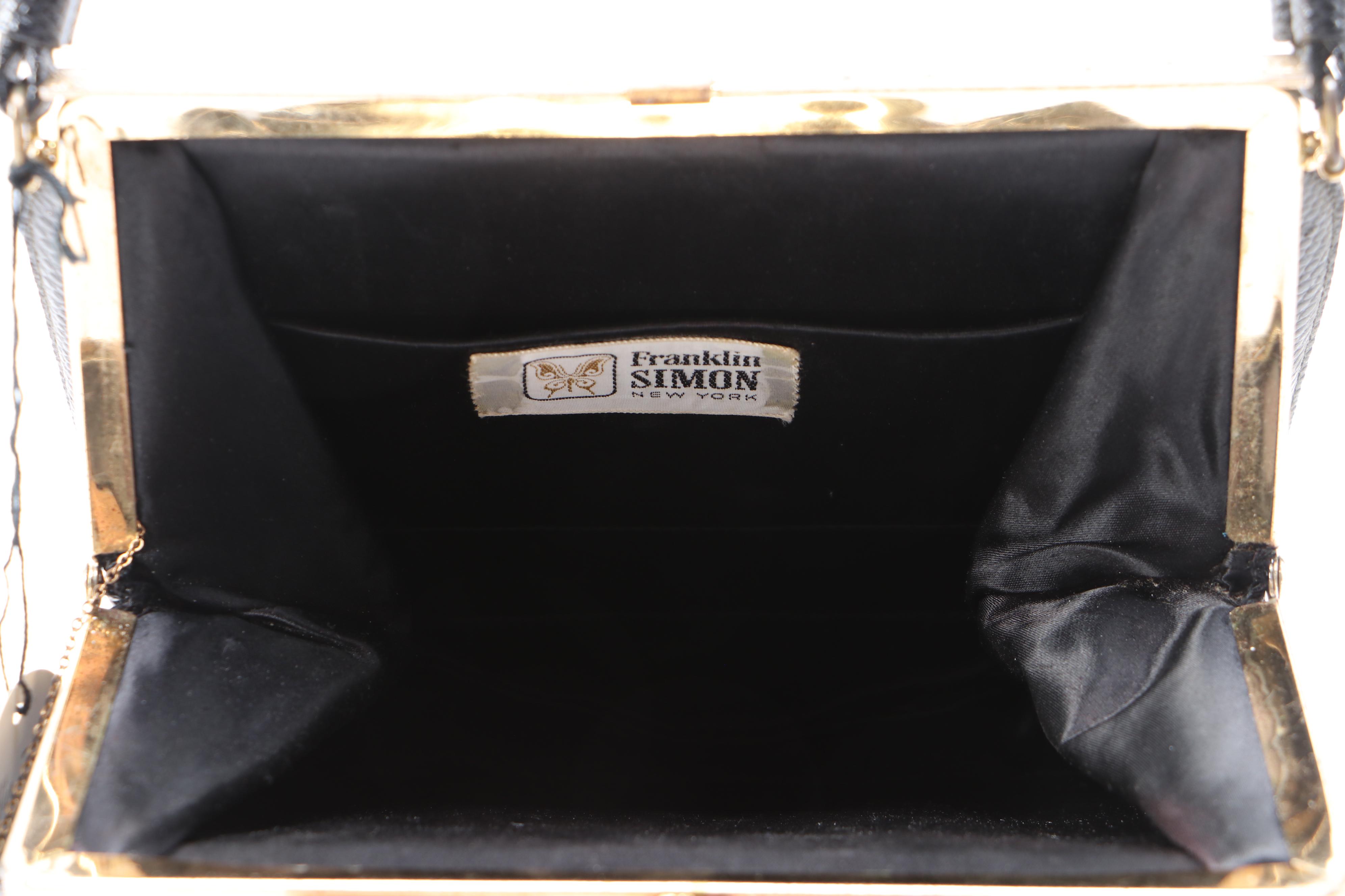 Franklin Simon After Five Black Lizard Embossed Frame Bag, Vintage