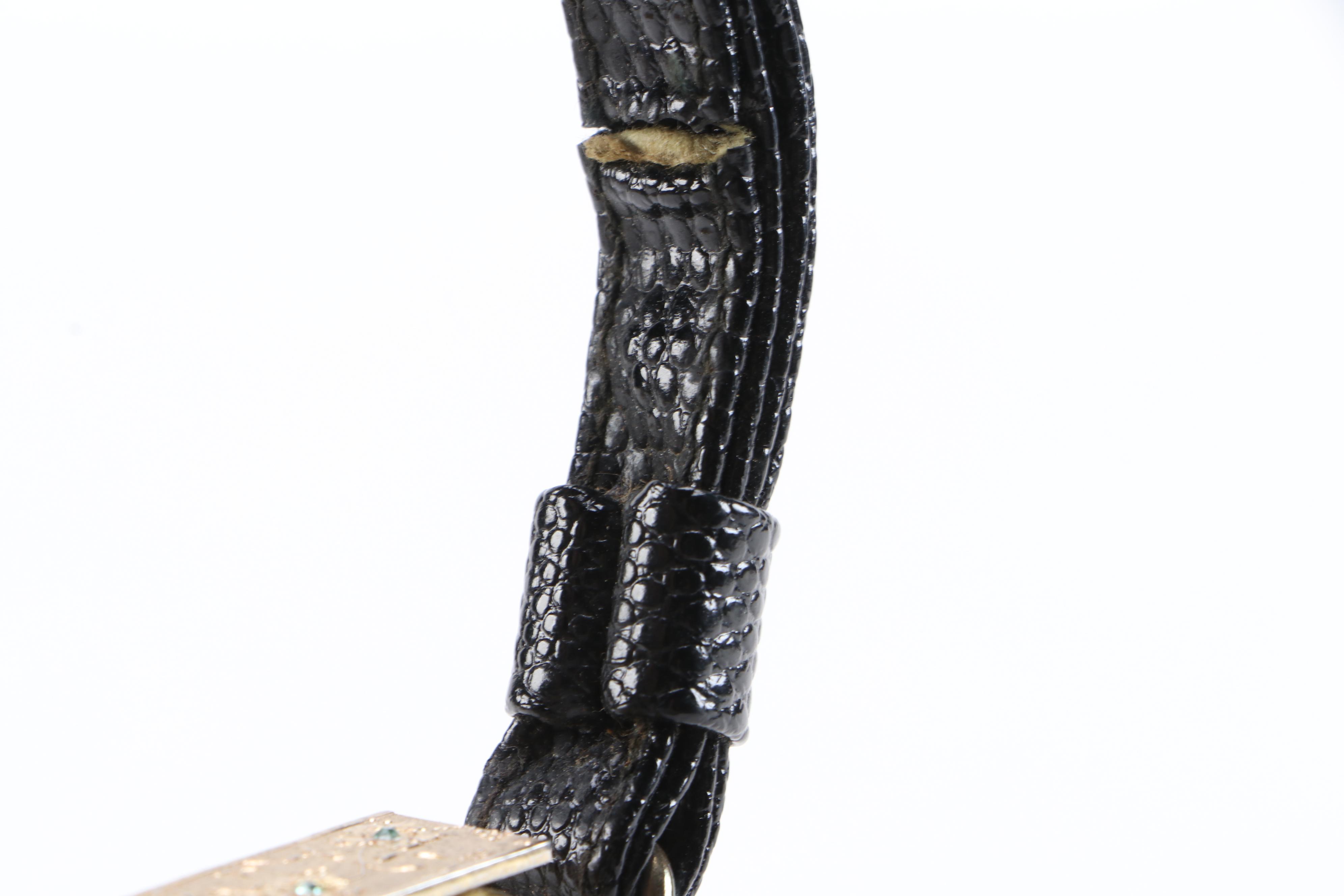 Franklin Simon After Five Black Lizard Embossed Frame Bag, Vintage