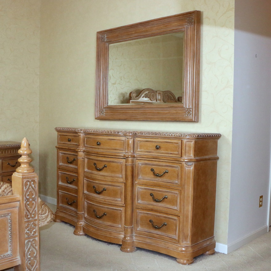 Bernhardt Blonde Wood Dresser and Wall Mirror