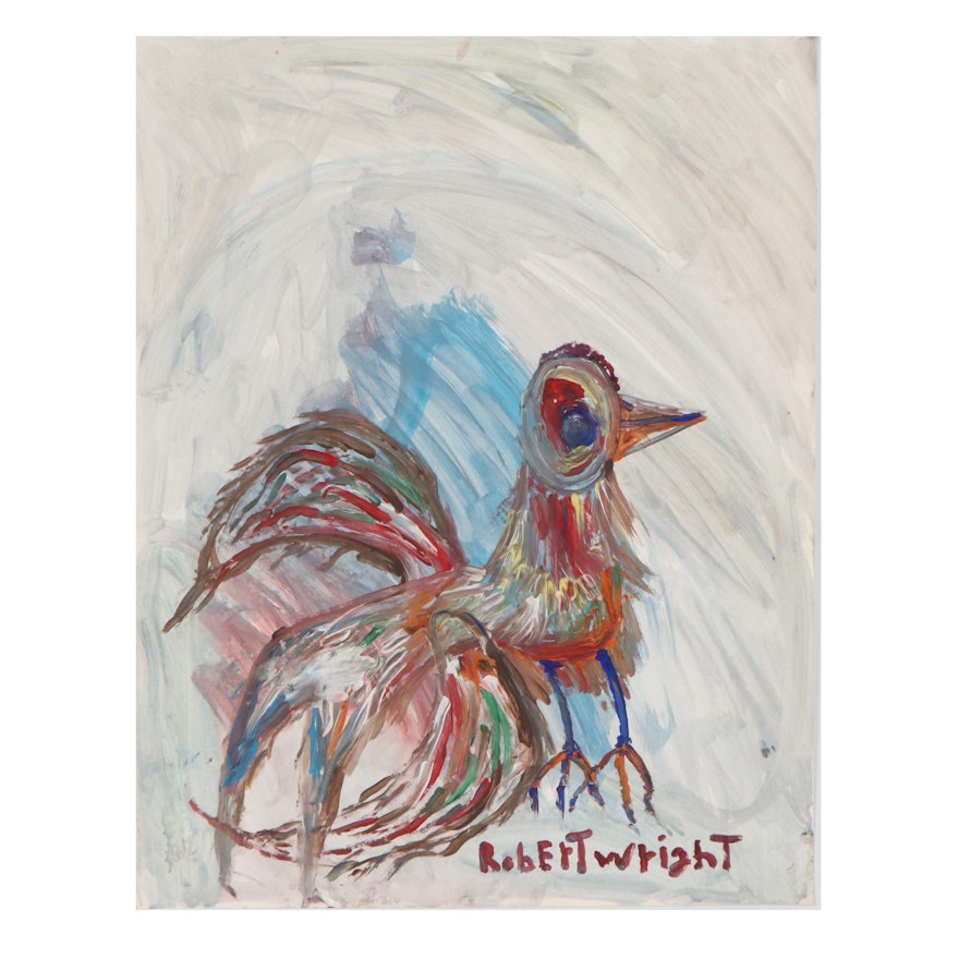 Robert Wright Folk Art Acrylic Painting of a Bird