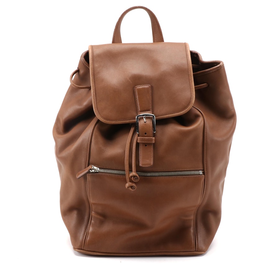 Coach 5408 Drawstring Buckle Flap Travel Backpack in Brown Leather
