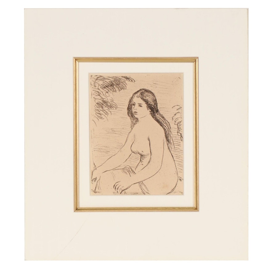 Pierre Renoir Etching "Femme Nue Assise," 1909