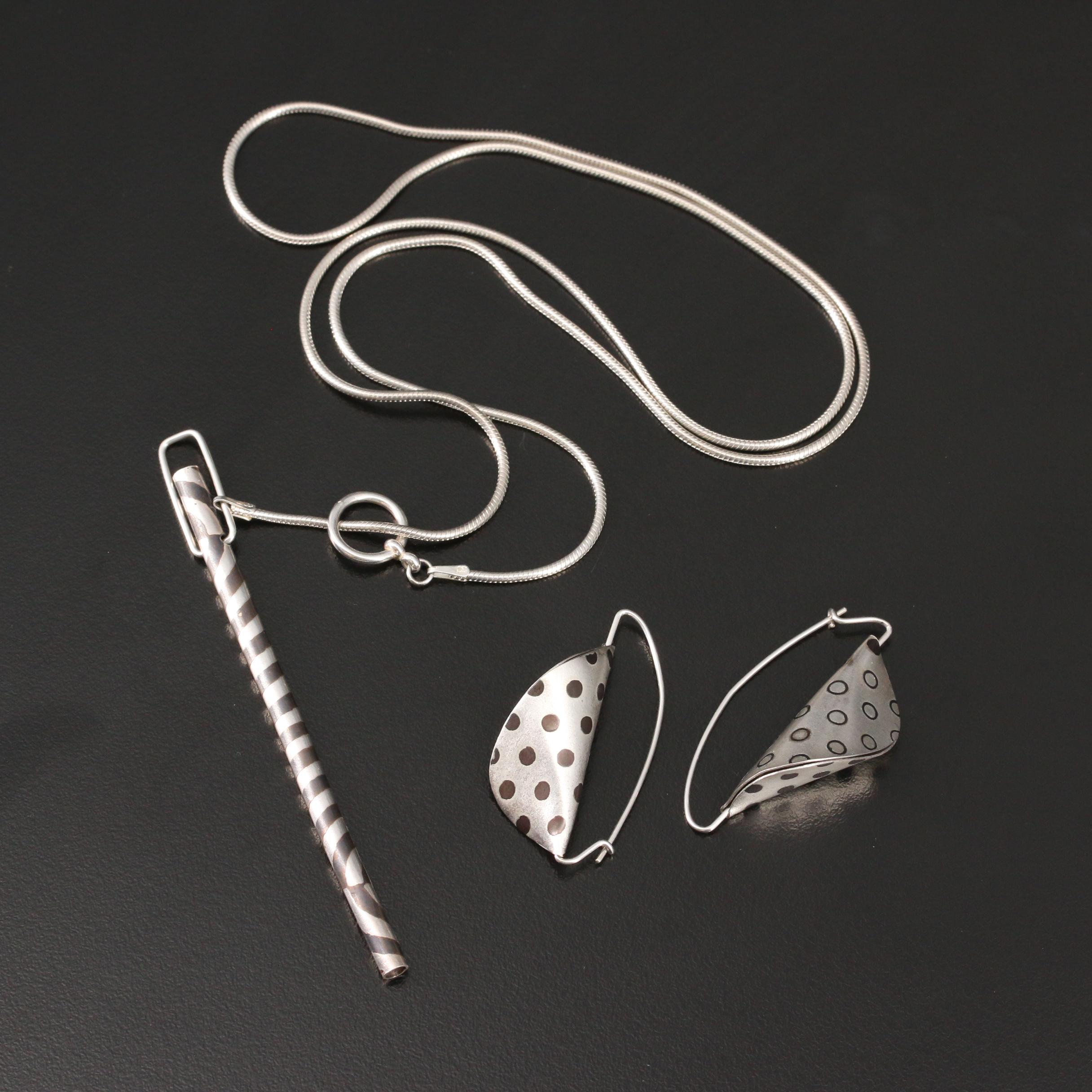 Trish Stevenson Sterling Niello Lariat and Earrings