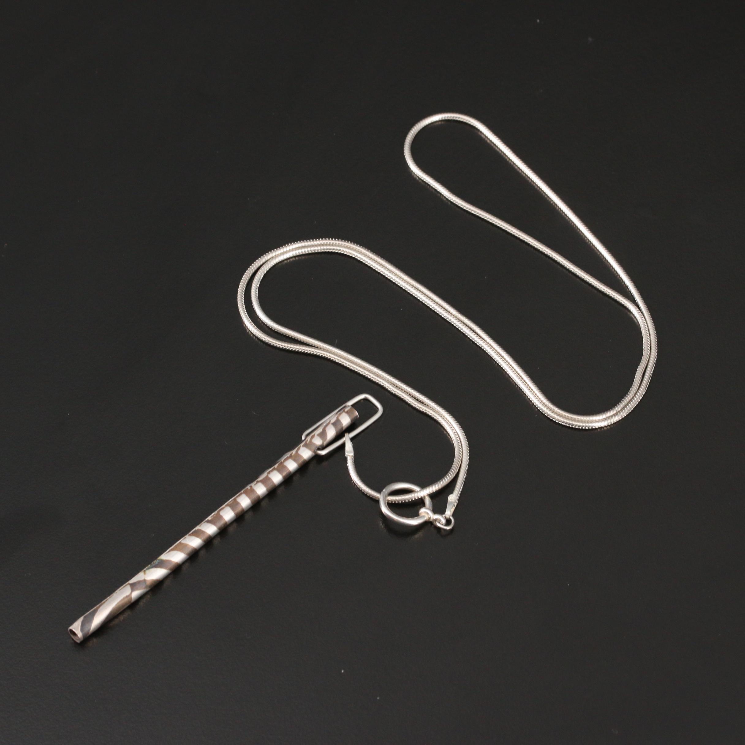 Trish Stevenson Sterling Niello Lariat and Earrings