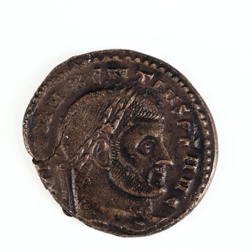 Ancient Roman Imperial AE Follis Coin of Maxentius, ca. 307 A.D.