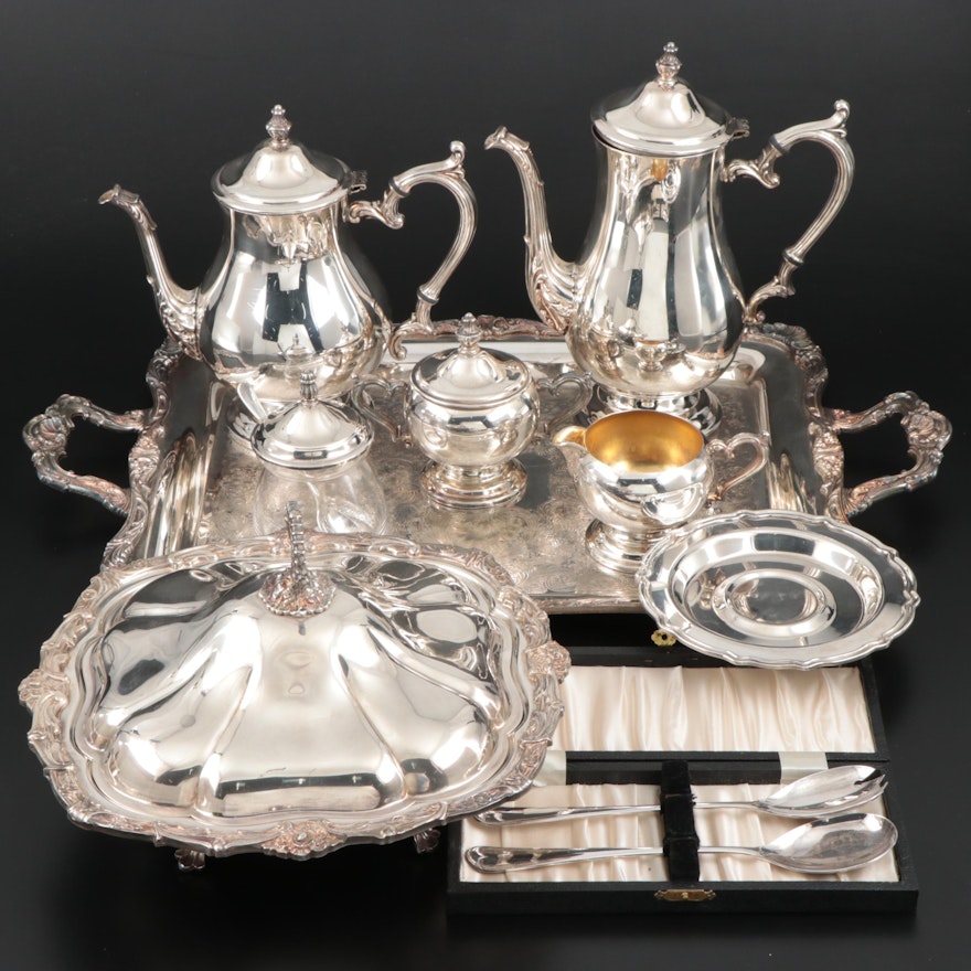 Wm. Rogers Silver Plate Tea Service with Other Serveware and Utensils