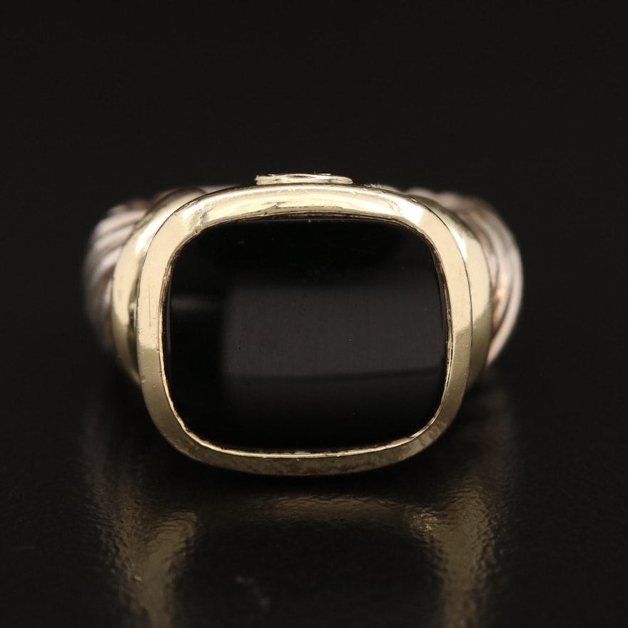 David Yurman 14K and Sterling Silver Black Onyx Signet Ring