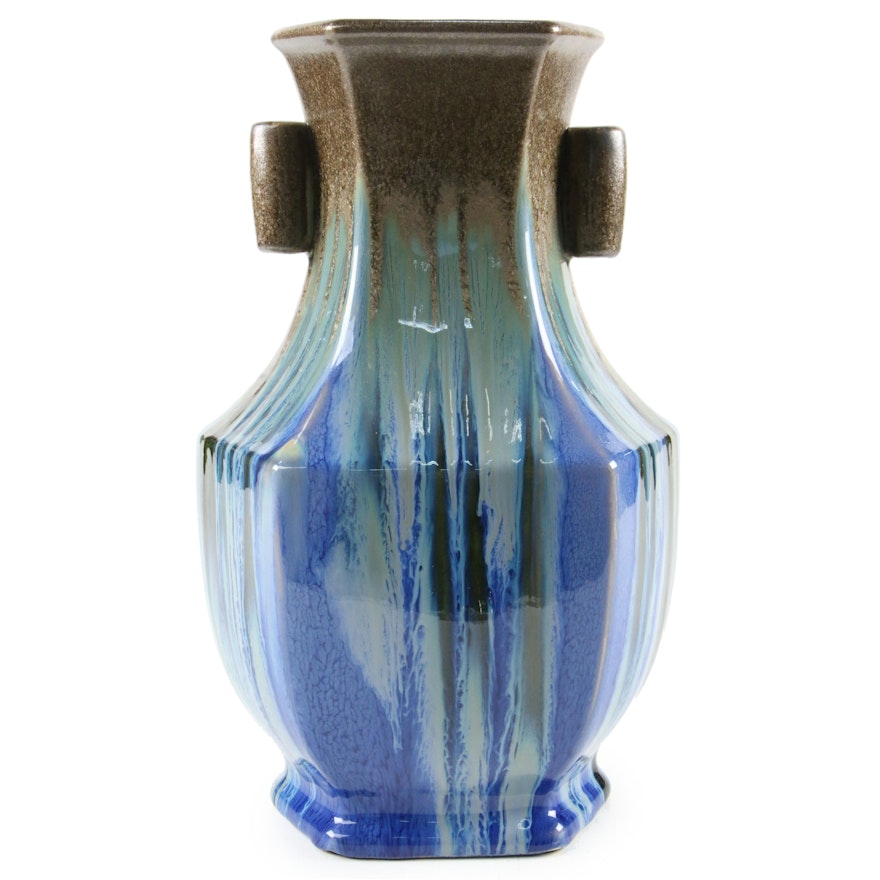 Rutile on Blues Drip Glaze Ceramic Vase