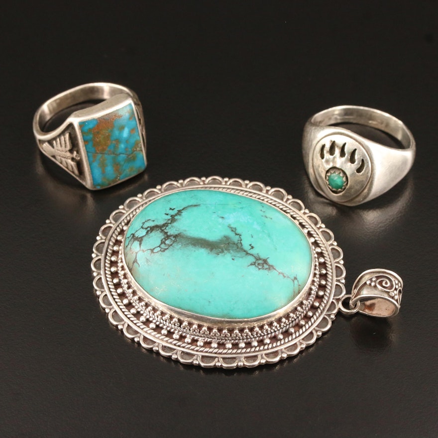 Southwestern Sterling Silver Jewelry Featuring Thunderbird and Bear Paw Motifs