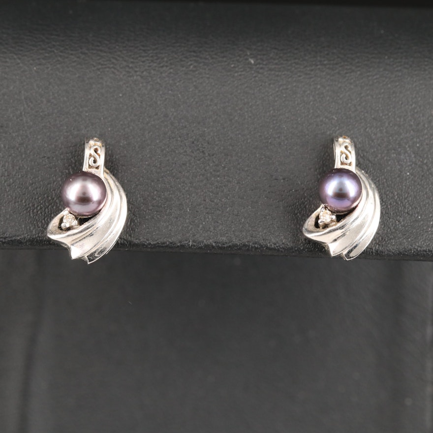 14K Pearl and Diamond Earrings