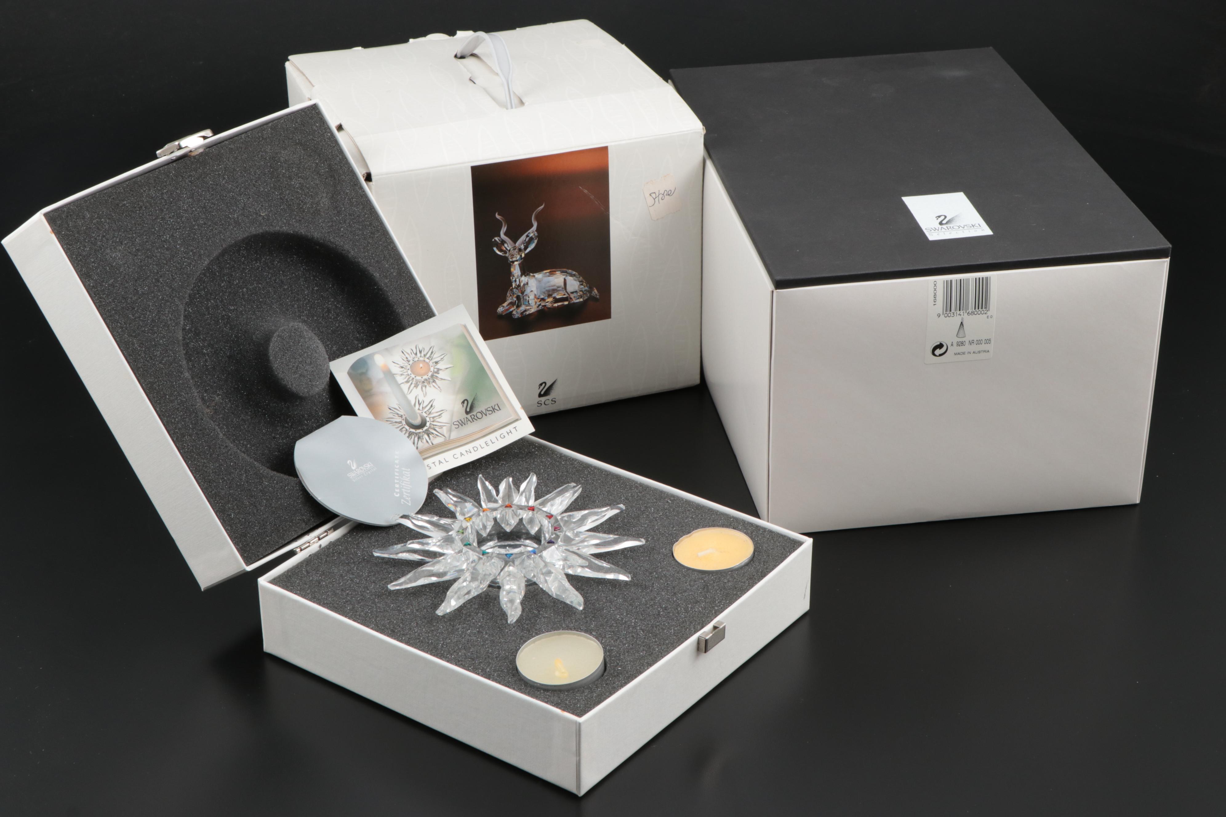 Swarovski Crystal "Solaris" Candle Holder with "Solifor" Bud Vase and More