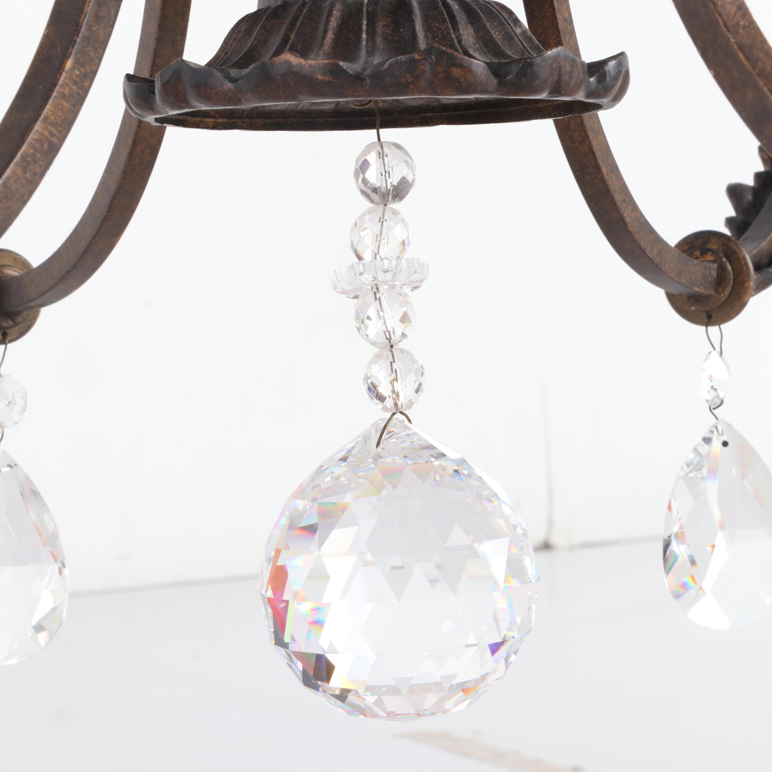 Acanthus Leaf and Scroll Design Six-Light Bronzed Metal and Crystal Chandelier