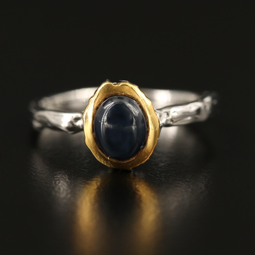 Sterling Silver Sapphire Ring Featuring Organic Design
