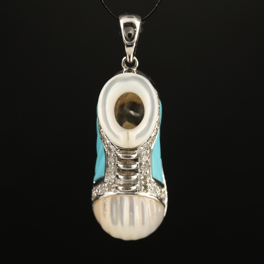 18K Diamond, Mother of Pearl and Turquoise Bowling Shoe Pendant
