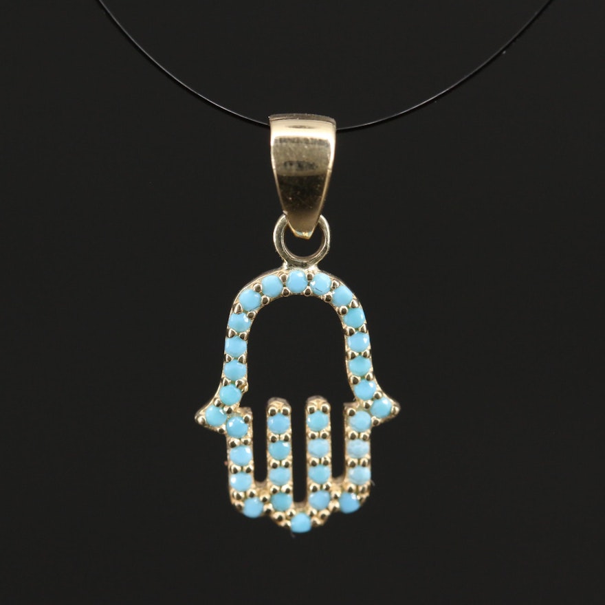 14K Turquoise Hamsa Pendant