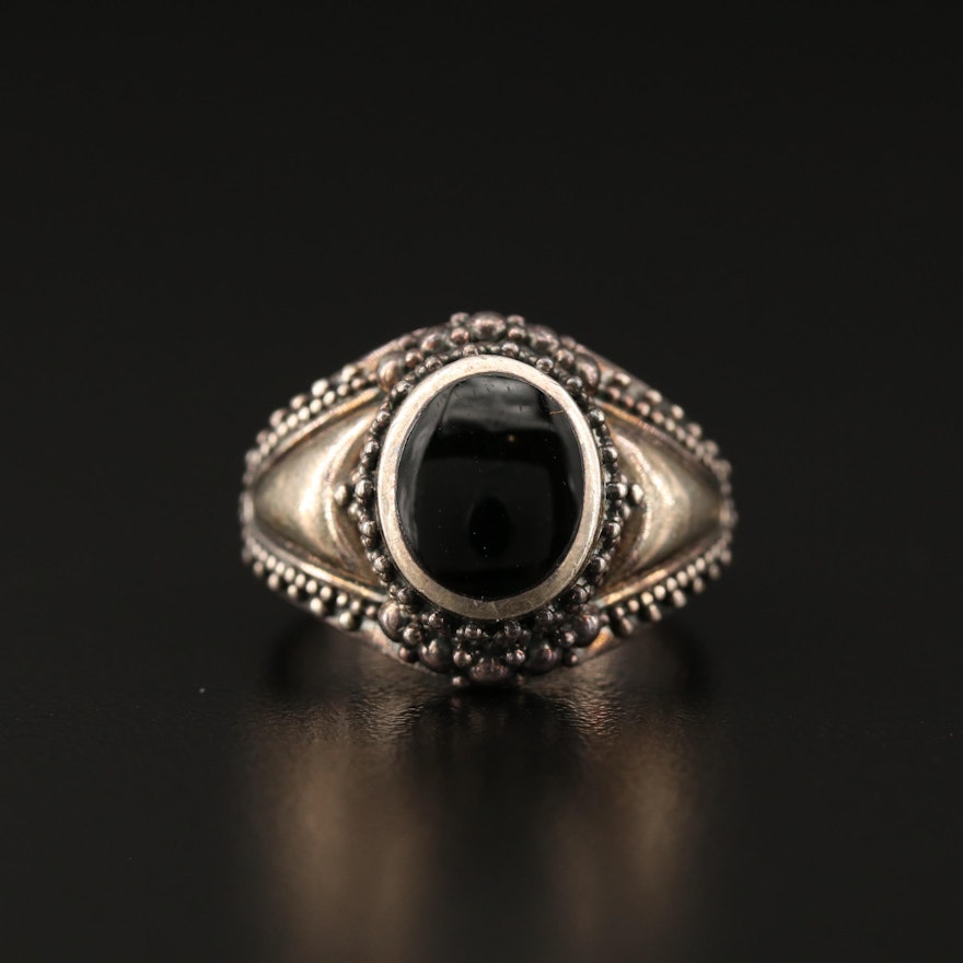 Sterling Black Onyx Bali Style Ring