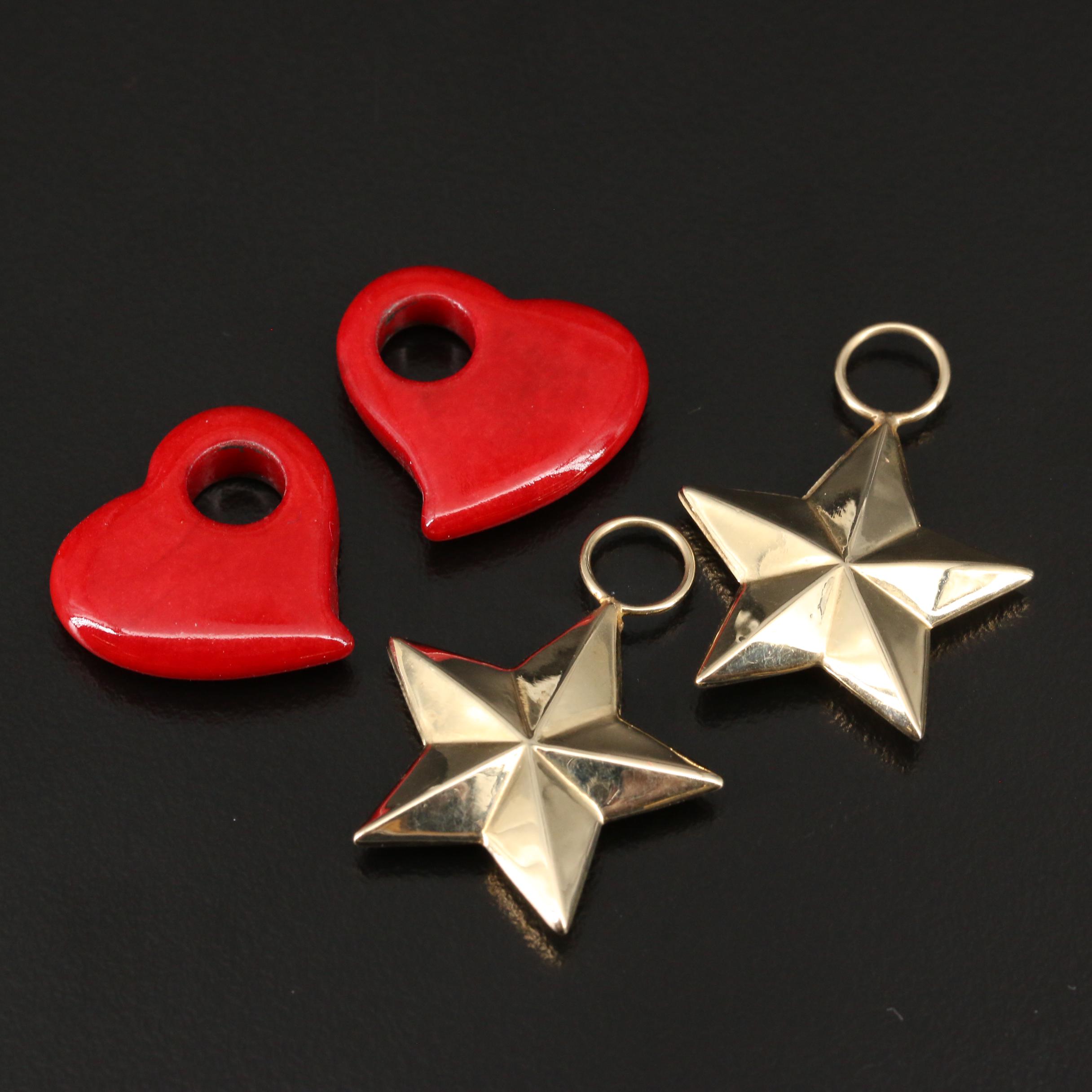 14K Stars and Enamel Heart Earring Enhancers