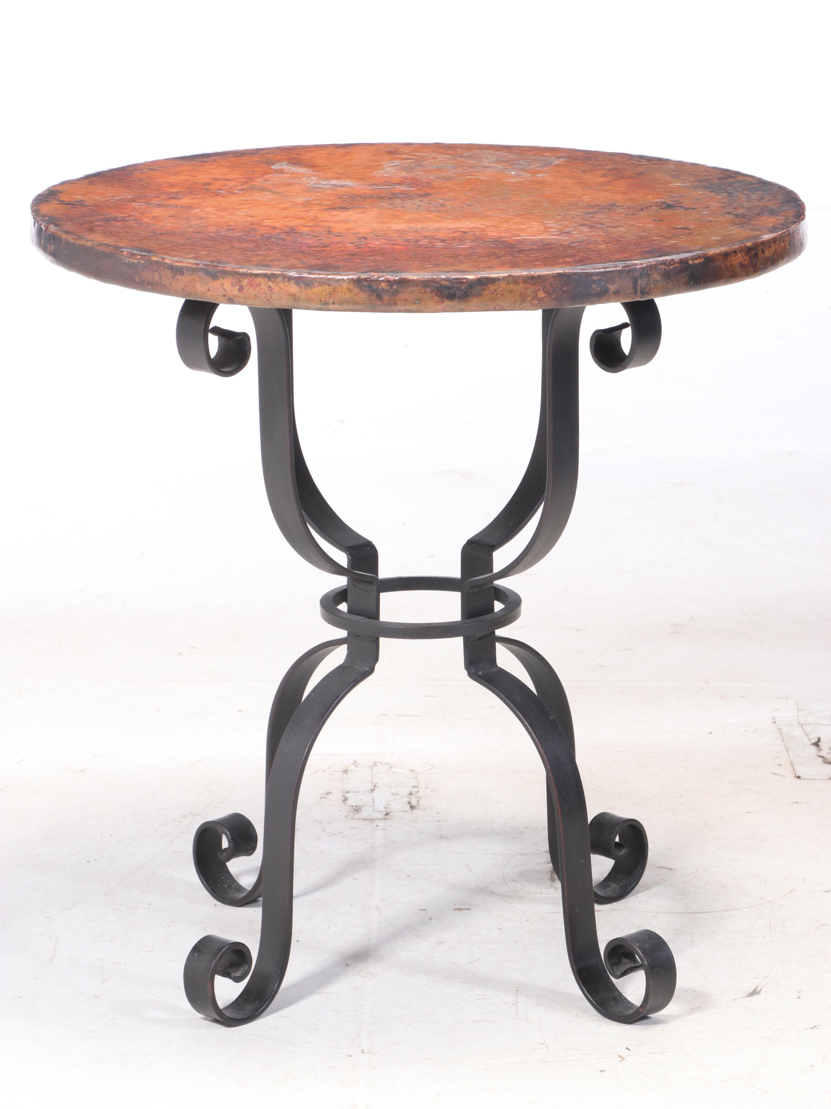 Contemporary Scrolled Iron and Hammered Copper Side Table EBTH