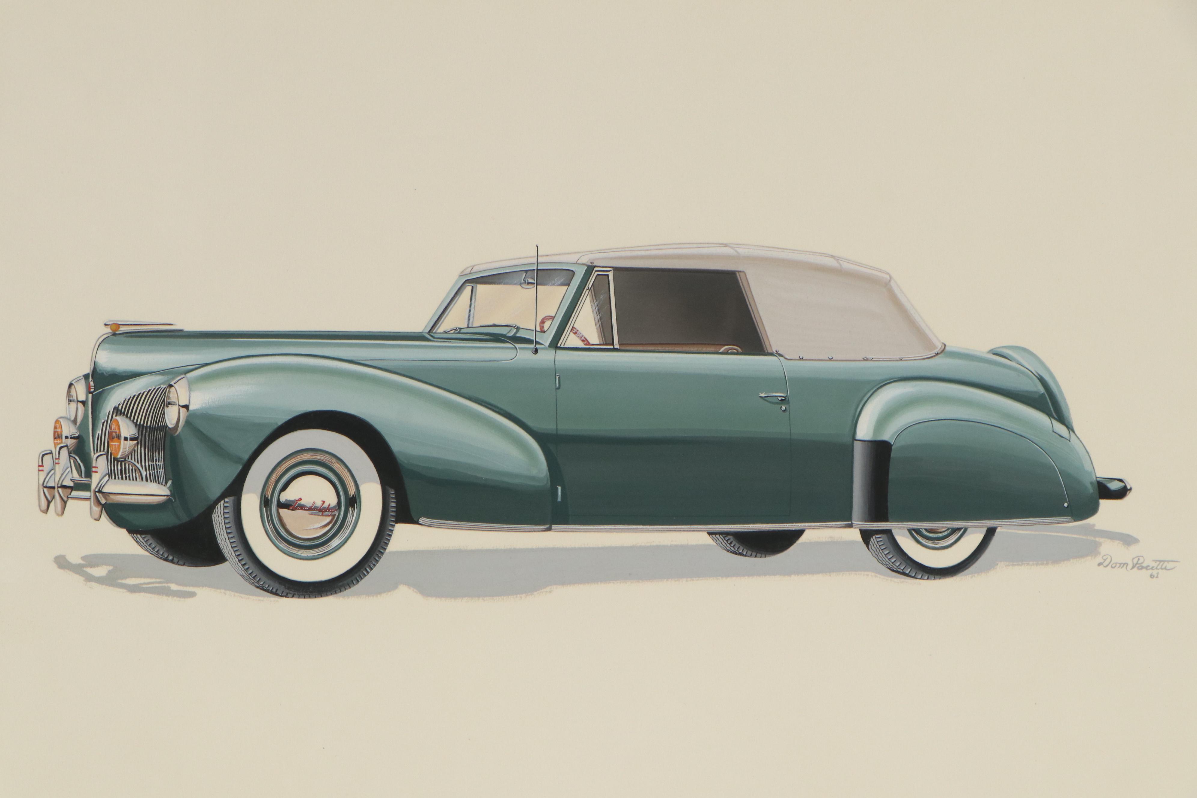 Dom Pacitti Gouache Painting of Lincoln Zephyr, 1961