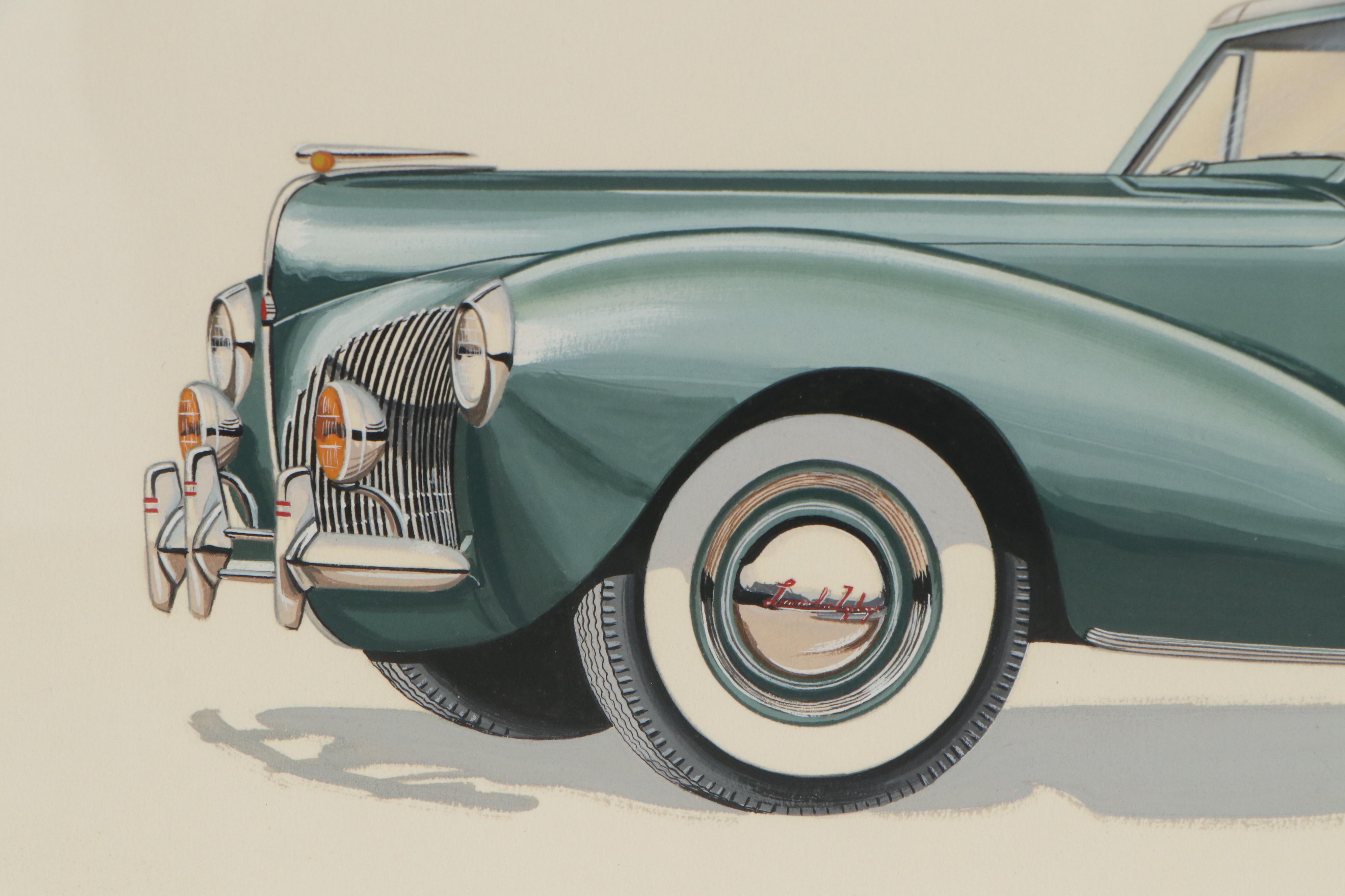 Dom Pacitti Gouache Painting of Lincoln Zephyr, 1961