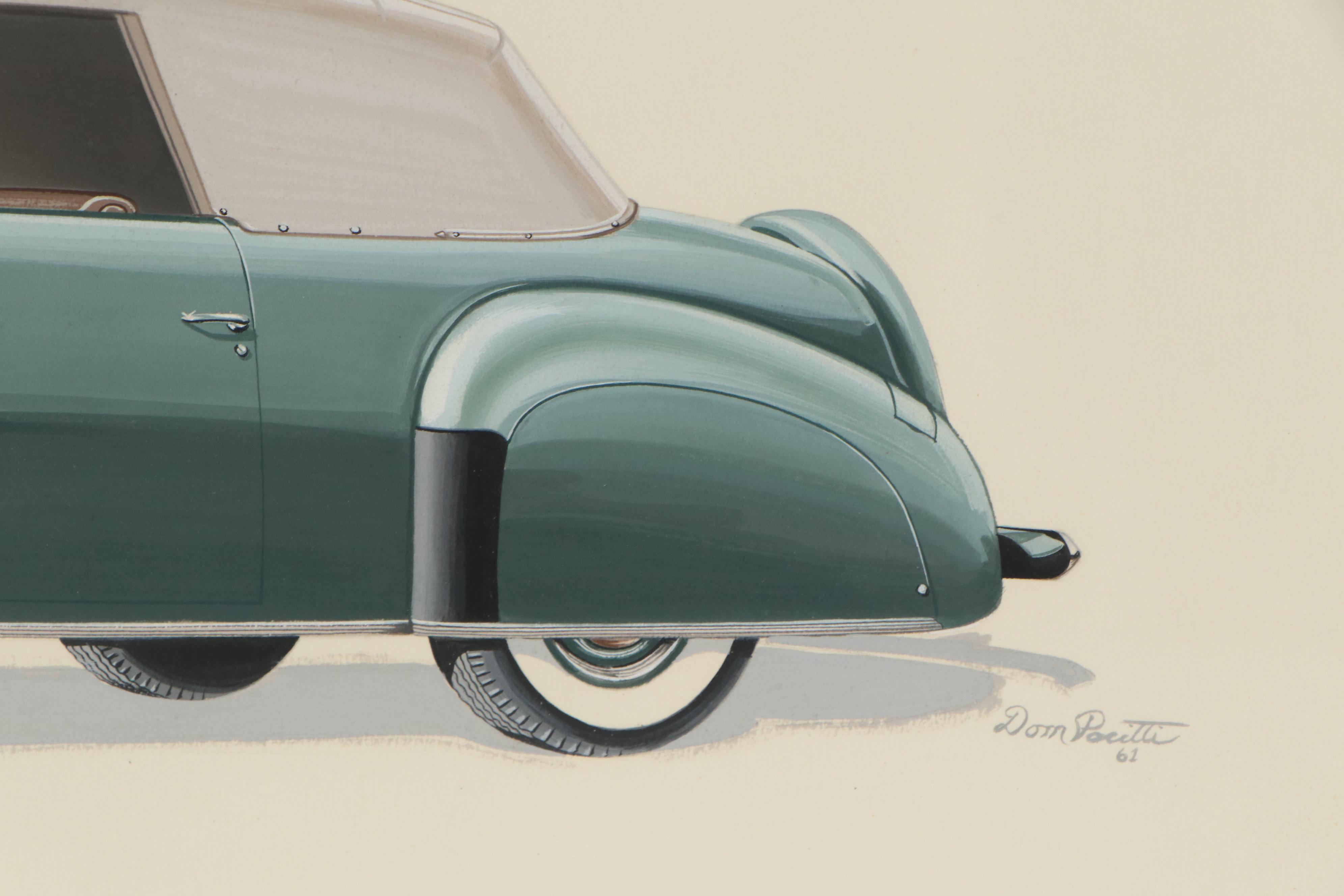 Dom Pacitti Gouache Painting of Lincoln Zephyr, 1961
