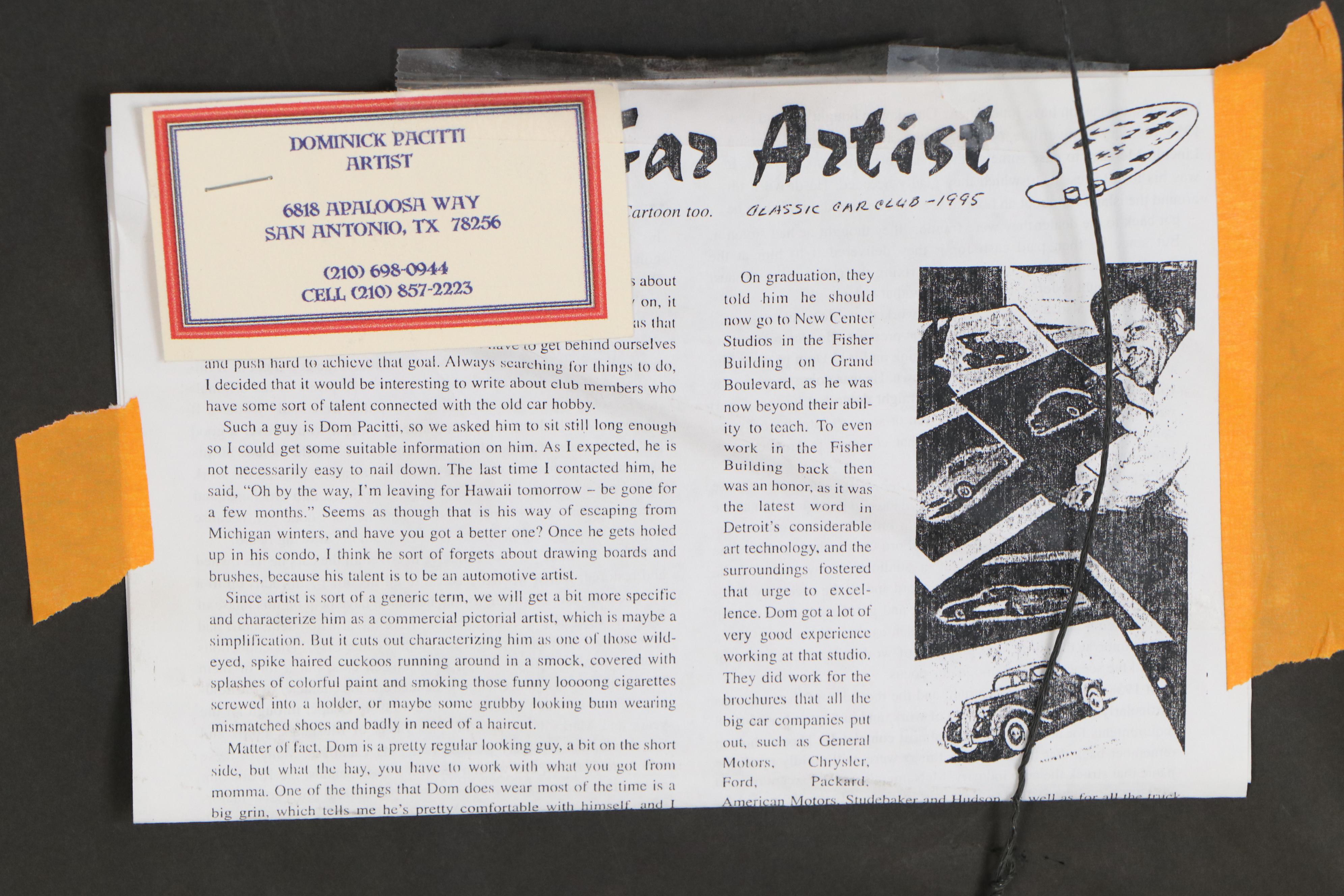 Dom Pacitti Gouache Painting of Lincoln Zephyr, 1961