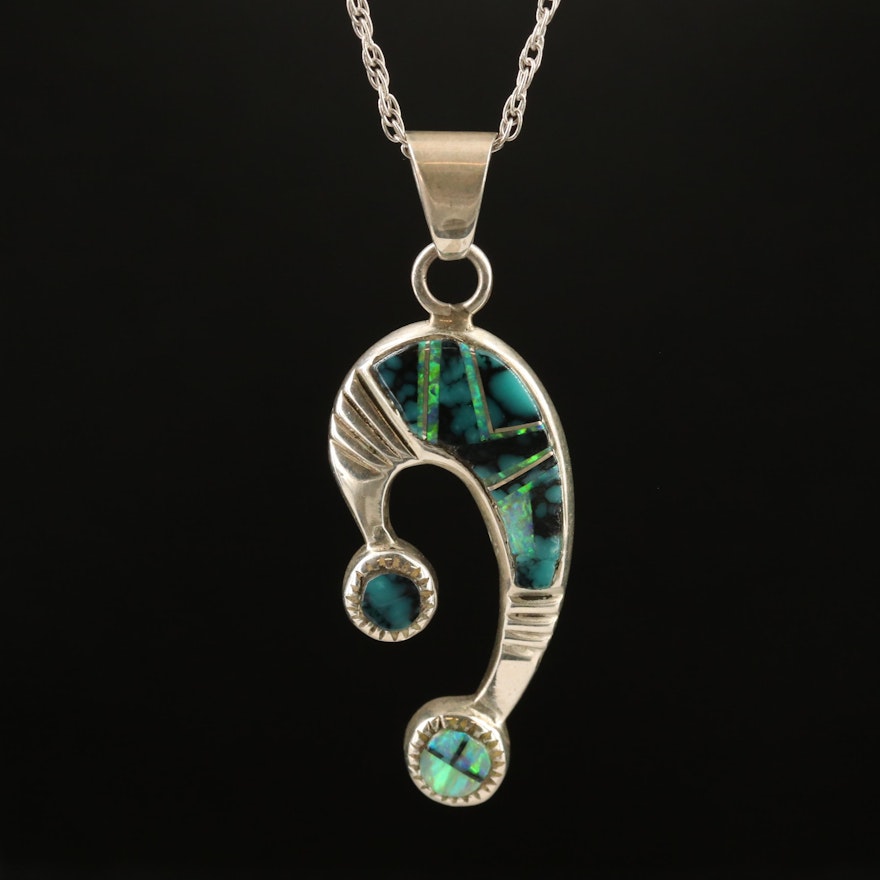 Western Style Sterling Silver Turquoise and Opal Inlay Necklace