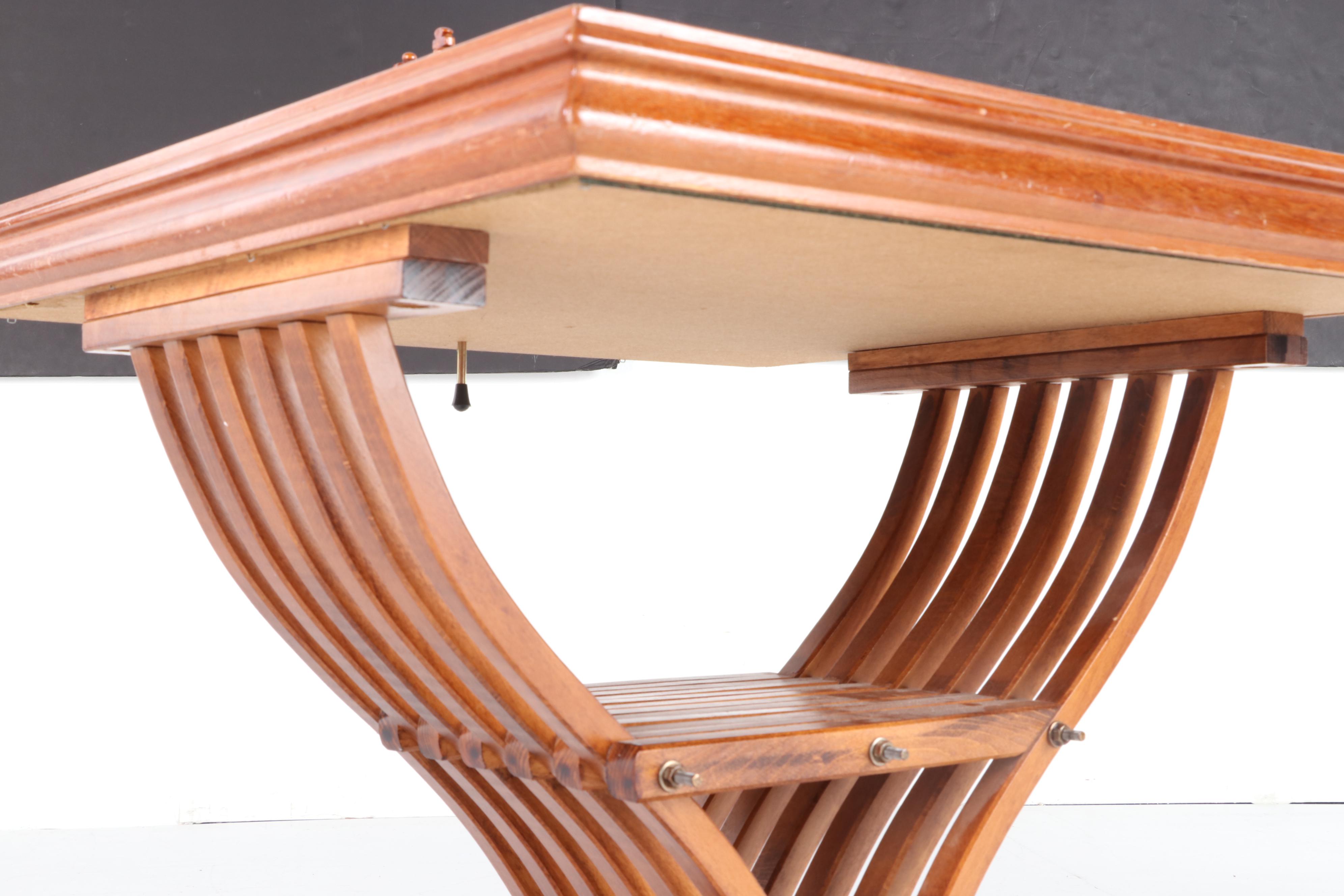 Italian Mahogany Savonarola Chess Table and Chairs, Late 20th Century