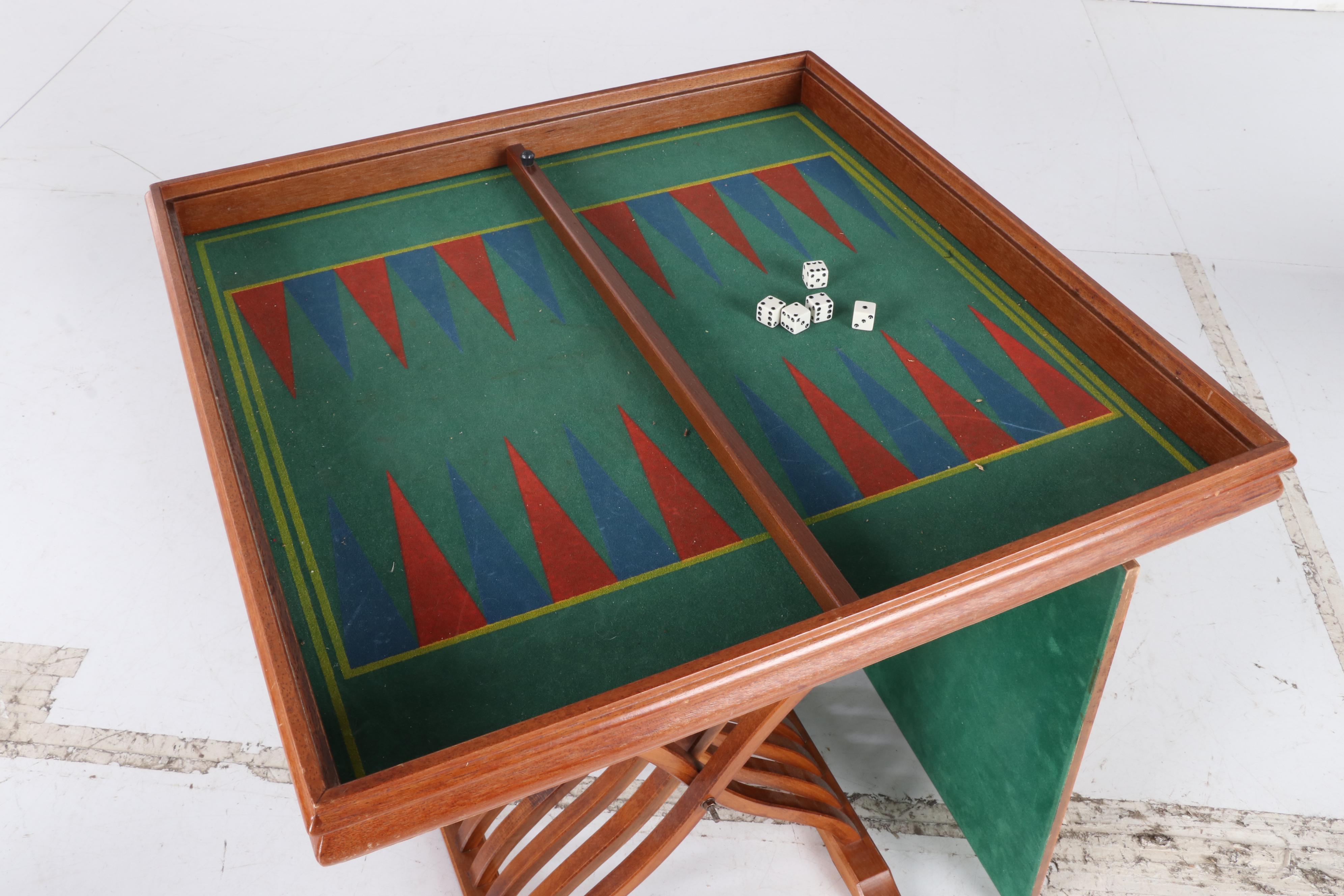Italian Mahogany Savonarola Chess Table and Chairs, Late 20th Century