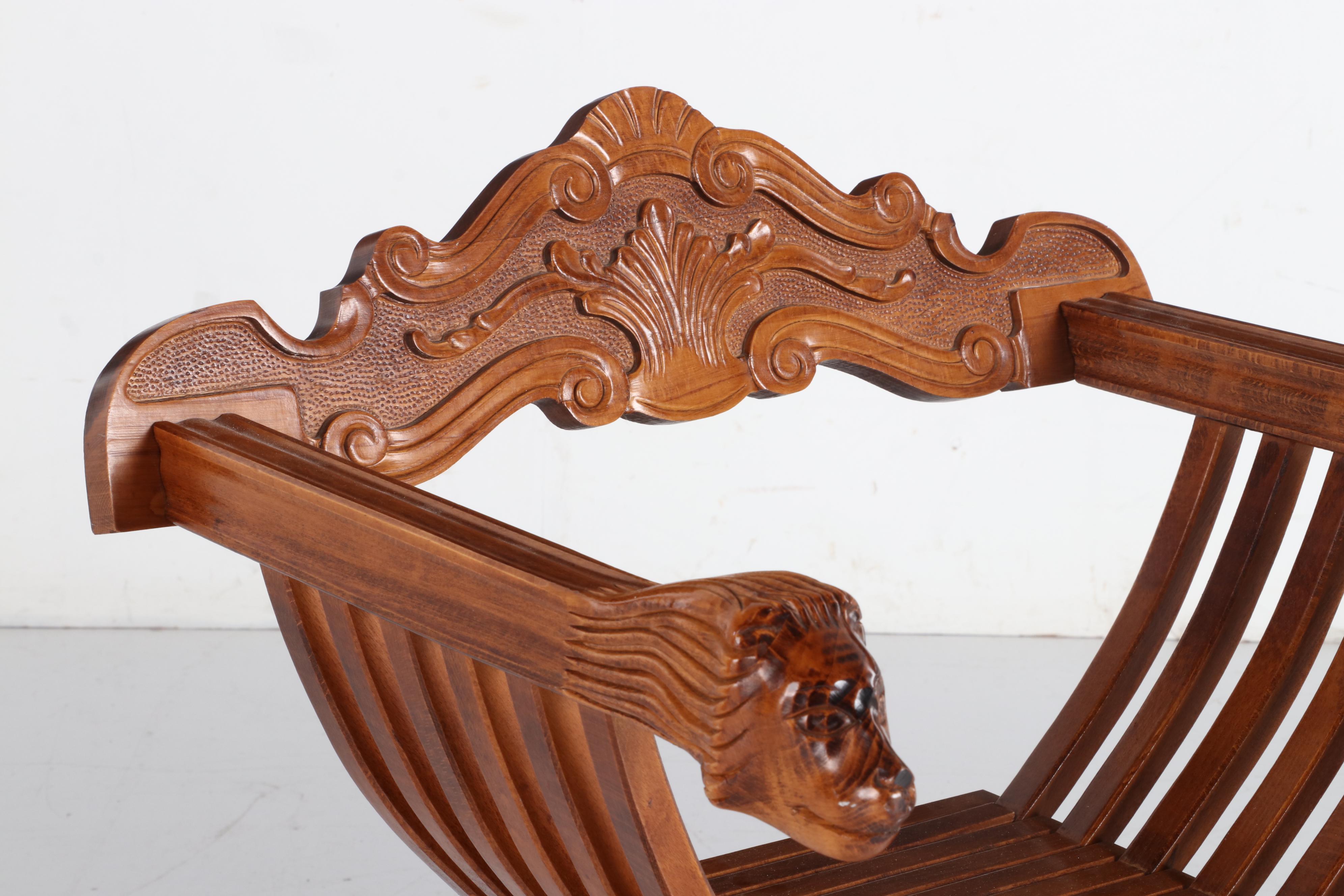 Italian Mahogany Savonarola Chess Table and Chairs, Late 20th Century