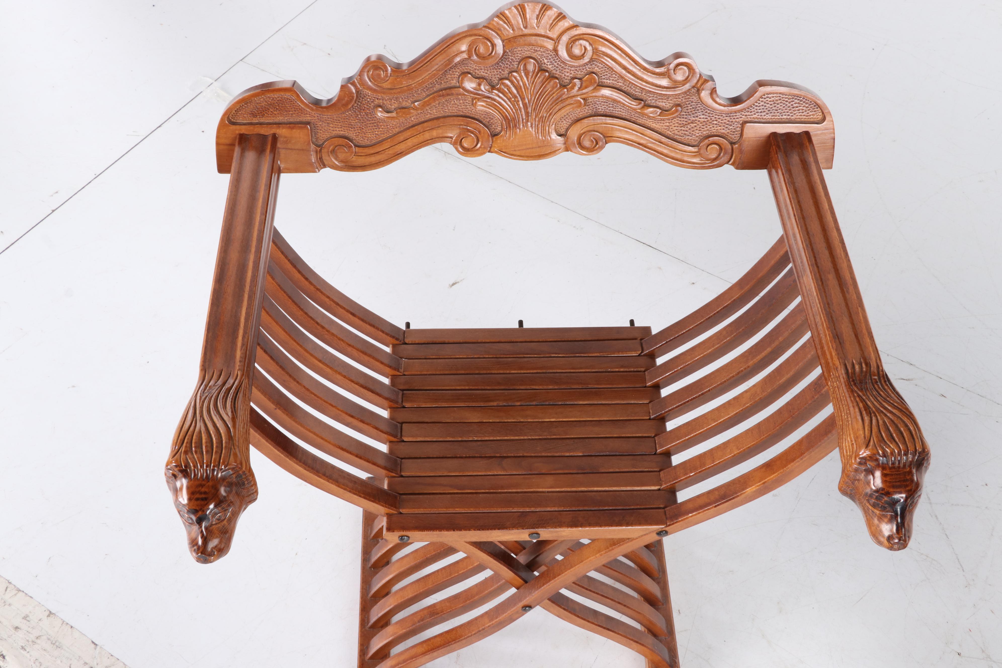 Italian Mahogany Savonarola Chess Table and Chairs, Late 20th Century