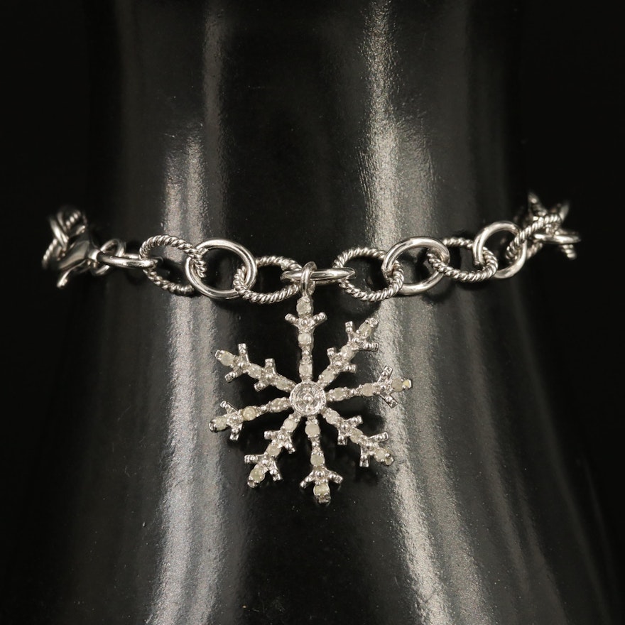 Sterling Silver Diamond Snowflake Bracelet