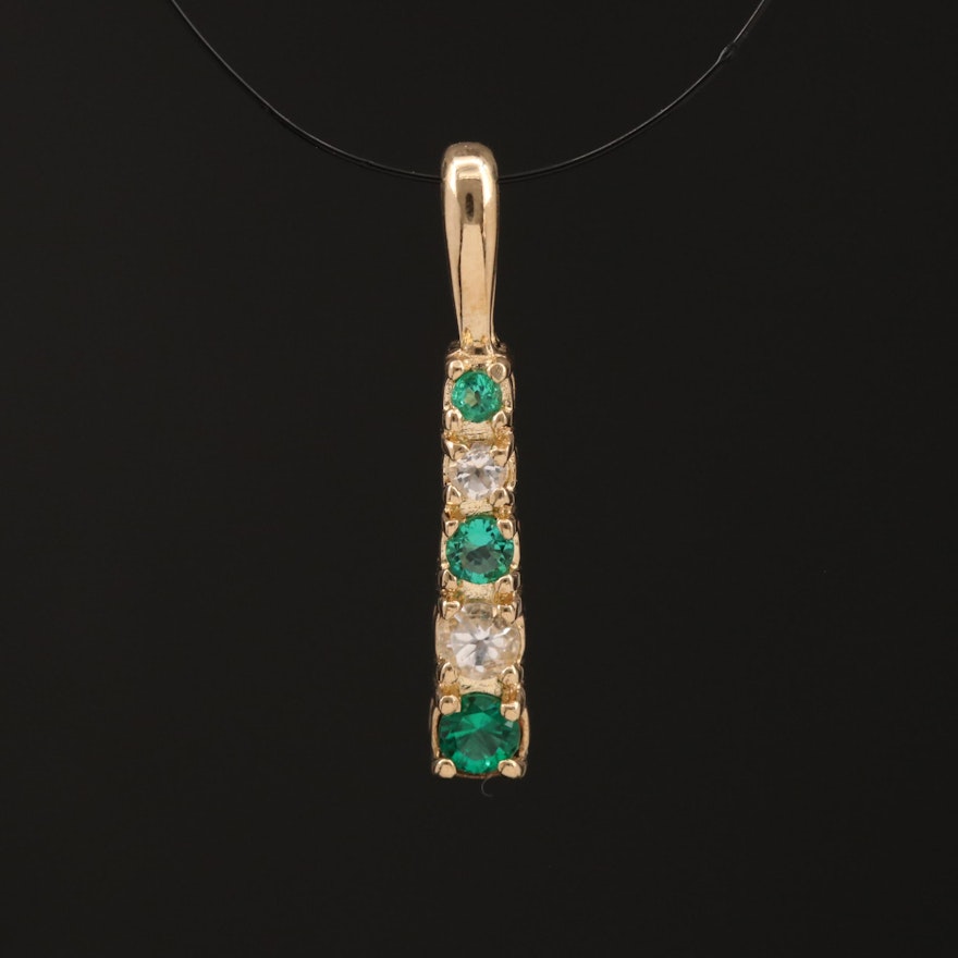 10K Graduated Emerald and Sapphire Pendant
