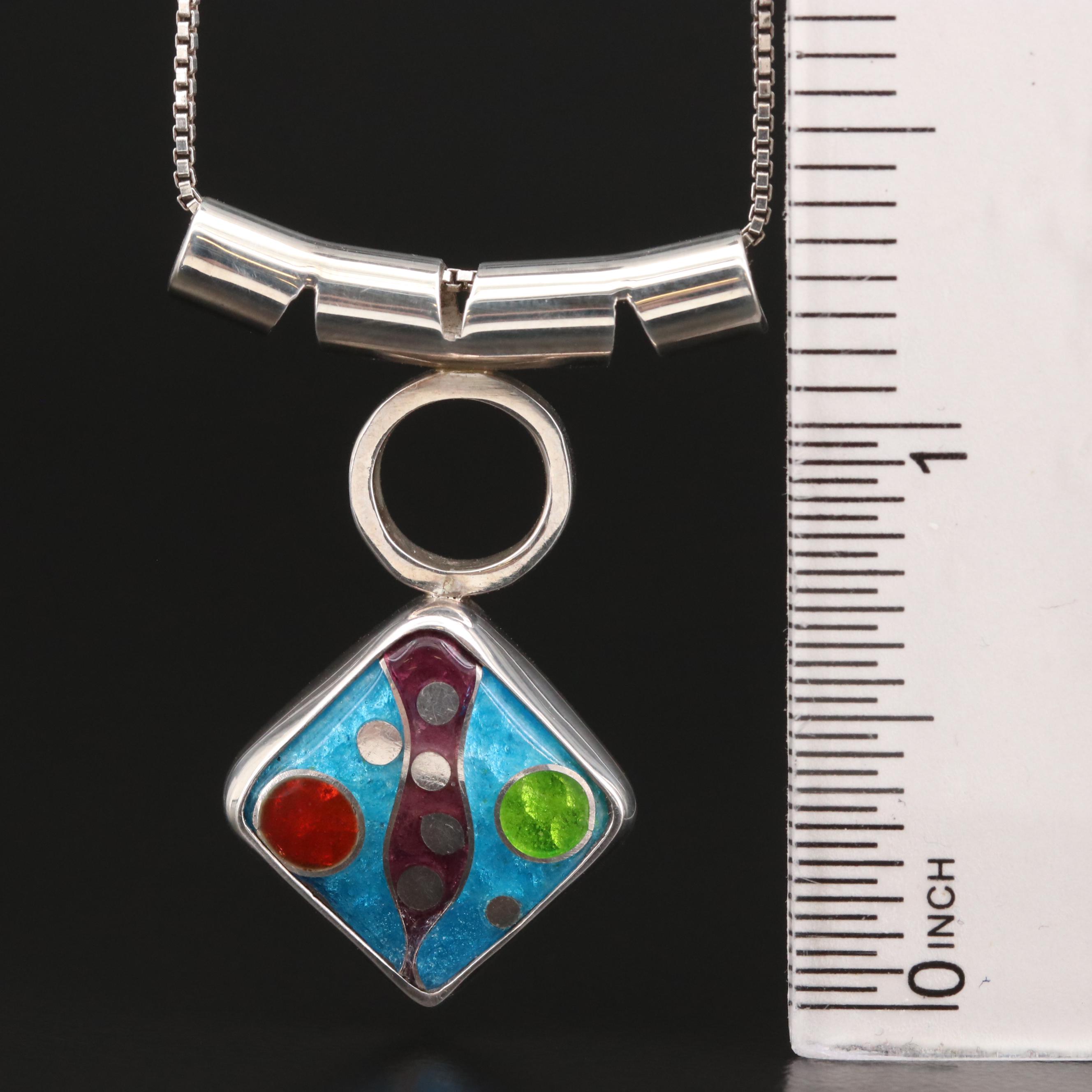 Studio Art Bill and Lisa Bailey Sterling Cloisonné Slide Pendant Necklace