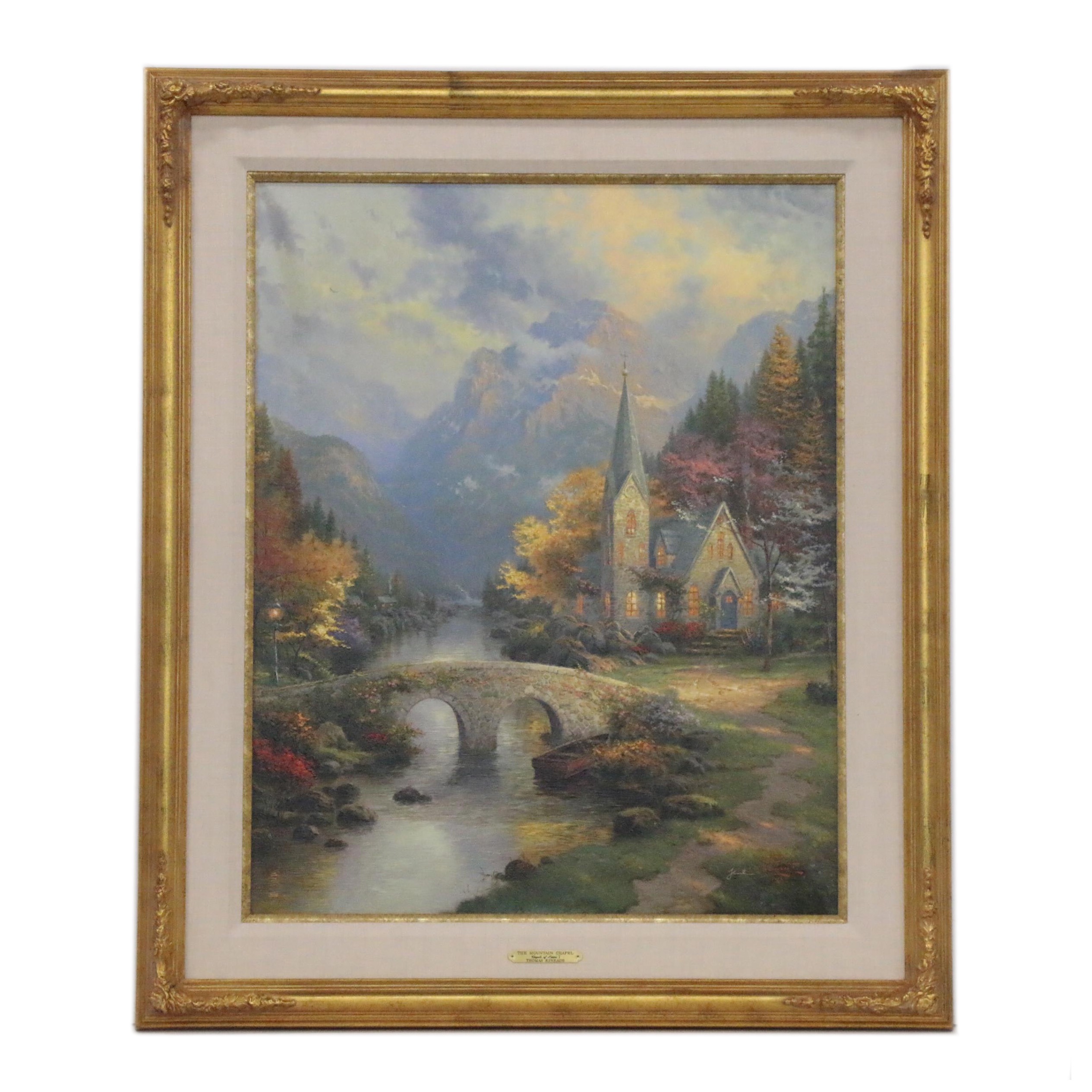 Thomas Kinkade Hand Embellished Offset Lithograph "The Mountain Chapel", 1998