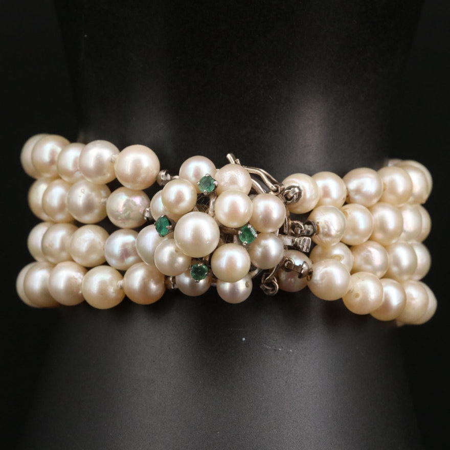 Vintage Multi-Strand Graduated Pearl Bracelet with 14K Clasp