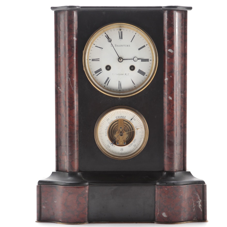 D. Valentine Marble Mantle Clock with Barometer
