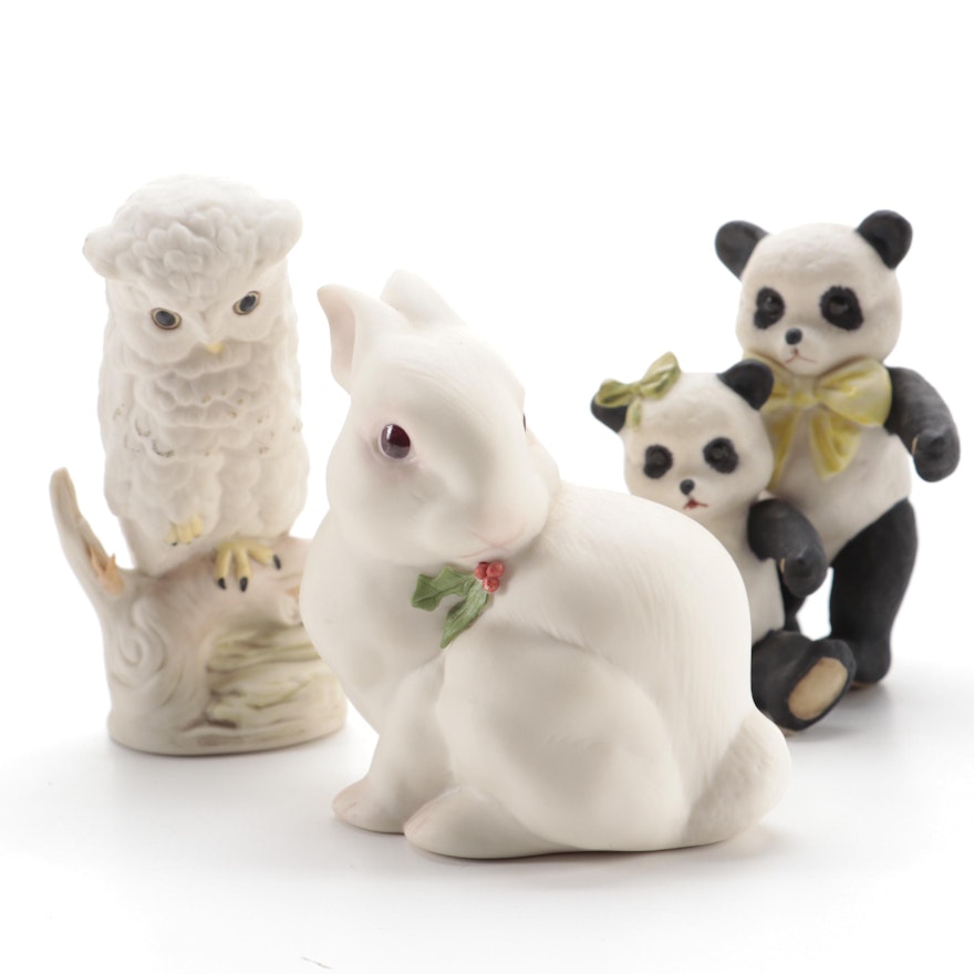 Cybis Bisque Porcelain Woodland Animals and Pandas, Late 20th Century